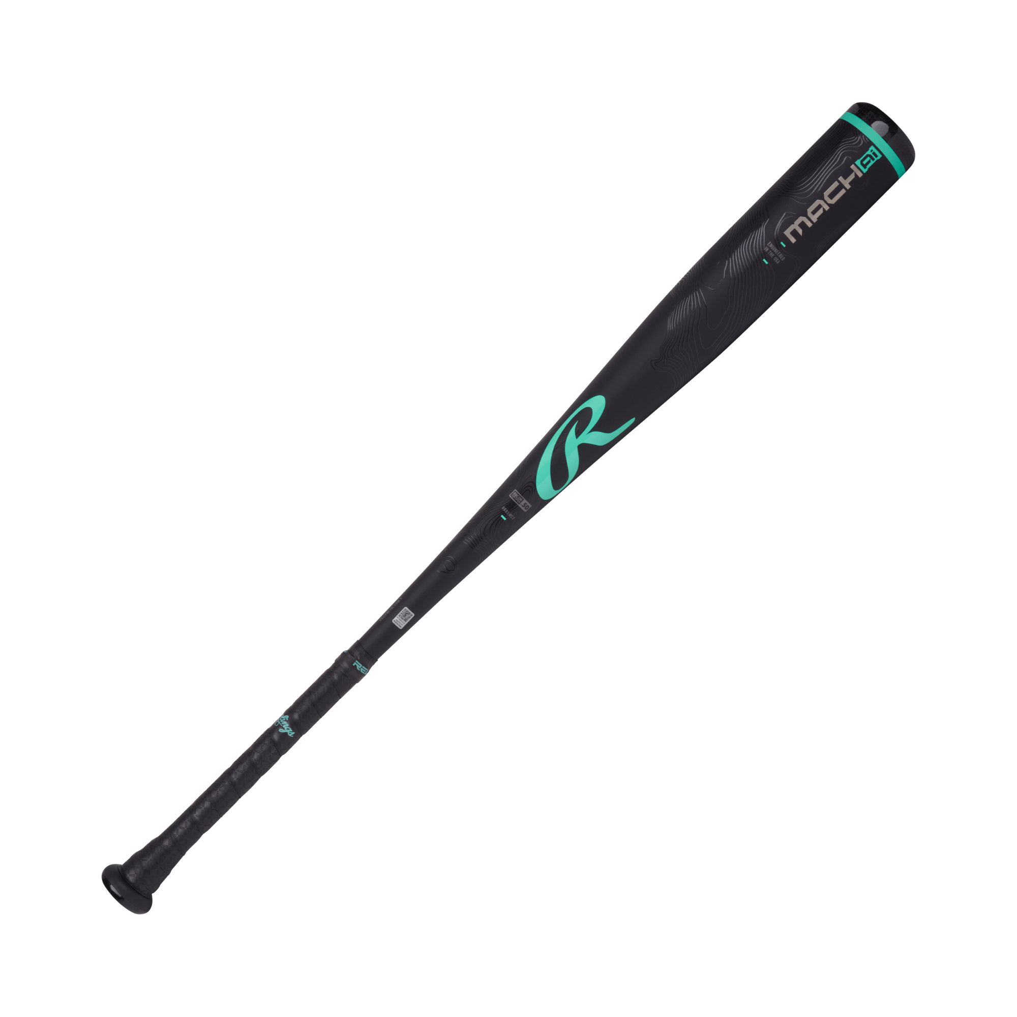 Rawlings Mach AI 2025 -3 BBCOR baseball bat featuring a sleek black design and innovative barrel technology.