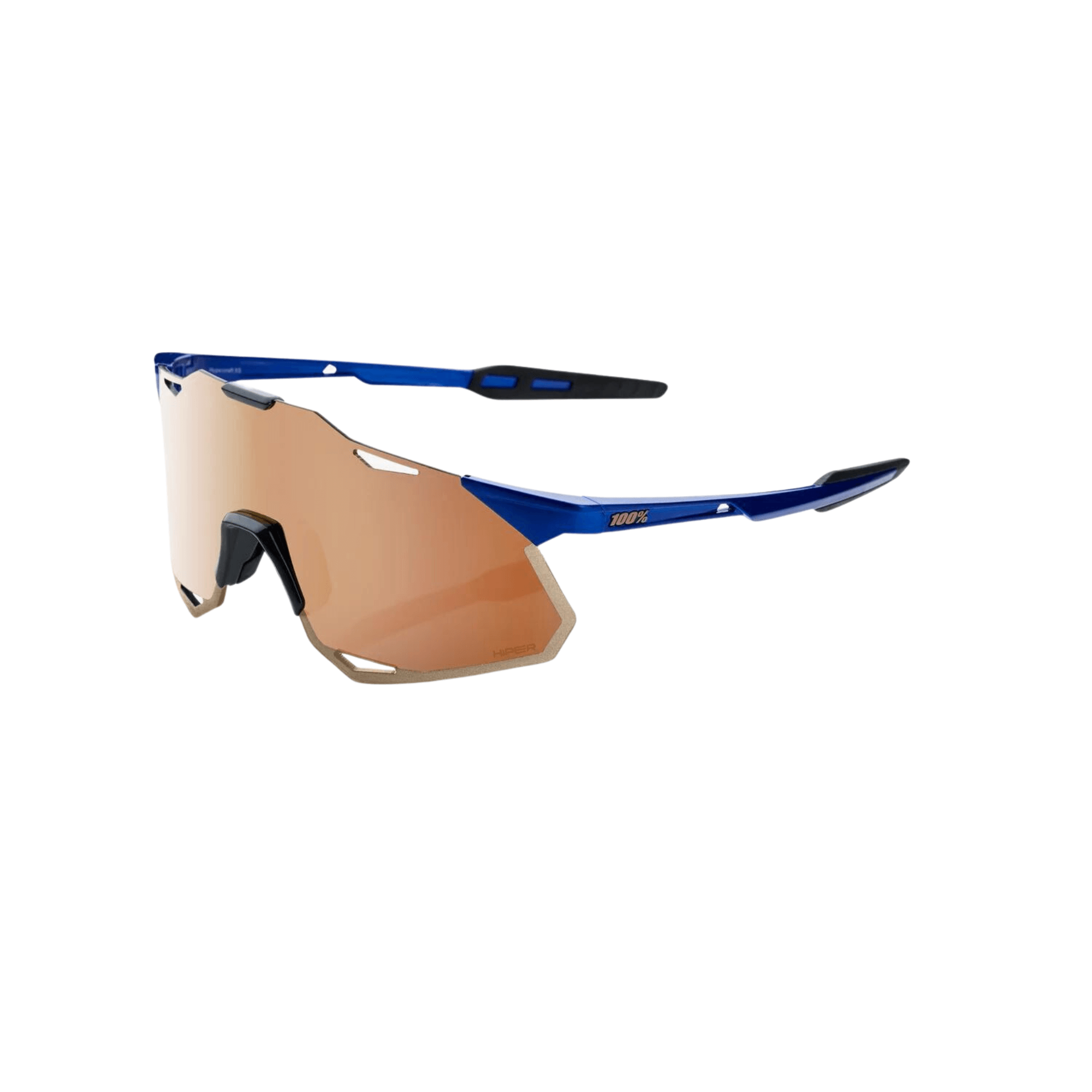 100% Hypercraft XS gloss cobalt blue sunglasses with Hiper copper mirror lens and lightweight durable frame.