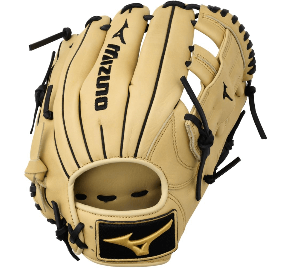 Mizuno MVP Prime Infield Baseball Glove in camel color, 11.5”, right-hand throw, with durable Bio Soft Leather.