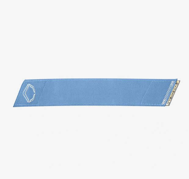 Evoshield Pro-SRZ 2.0 Strap in Victory Blue with iridescent pull tab on white background.
