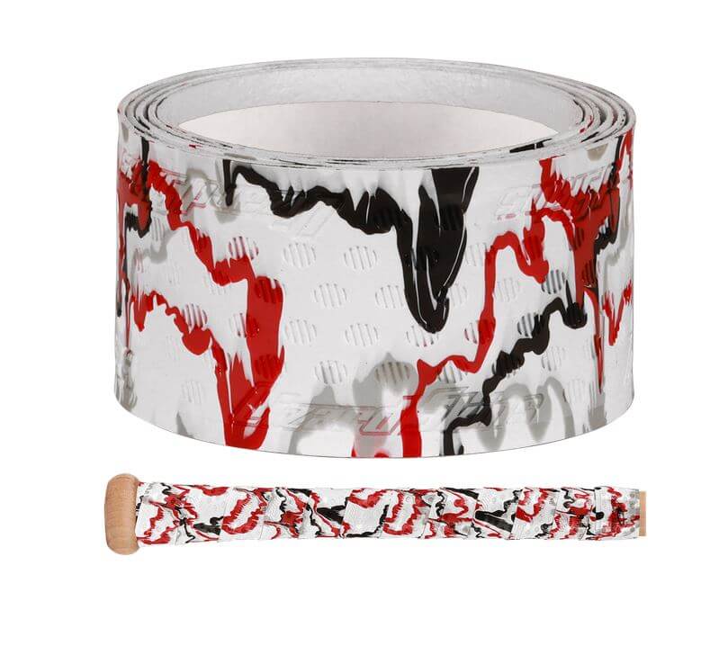 Lizard Skins DSP Ultra Bat Grip - 1.8 mm, roll and grip detail in red, black, and white pattern
