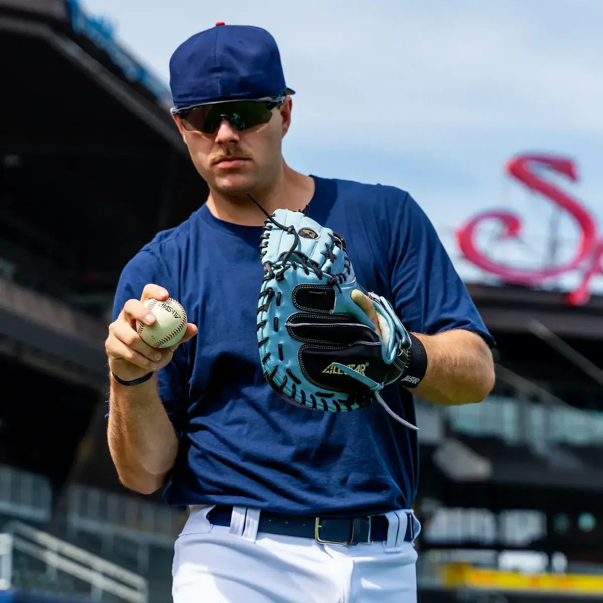 All-Star Pro-Elite™ Professional Catching Mitt 34" Black & Sky Blue