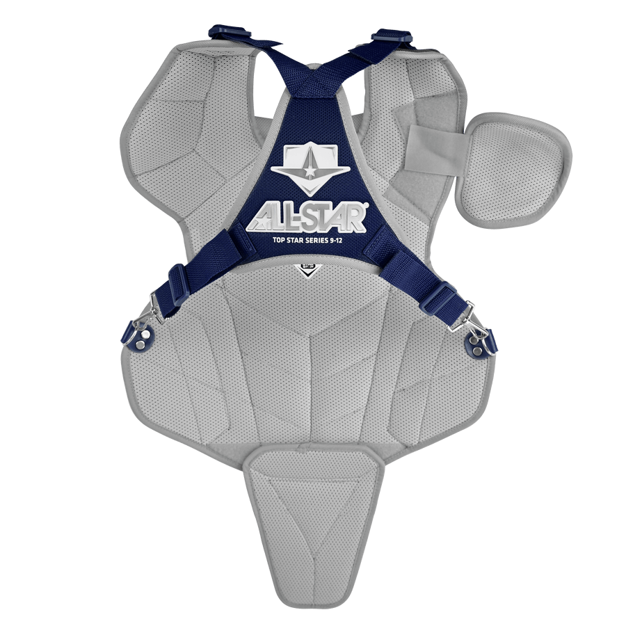 All-Star Top Star series chest protector for catchers, featuring premium mesh fabric and adjustable straps.