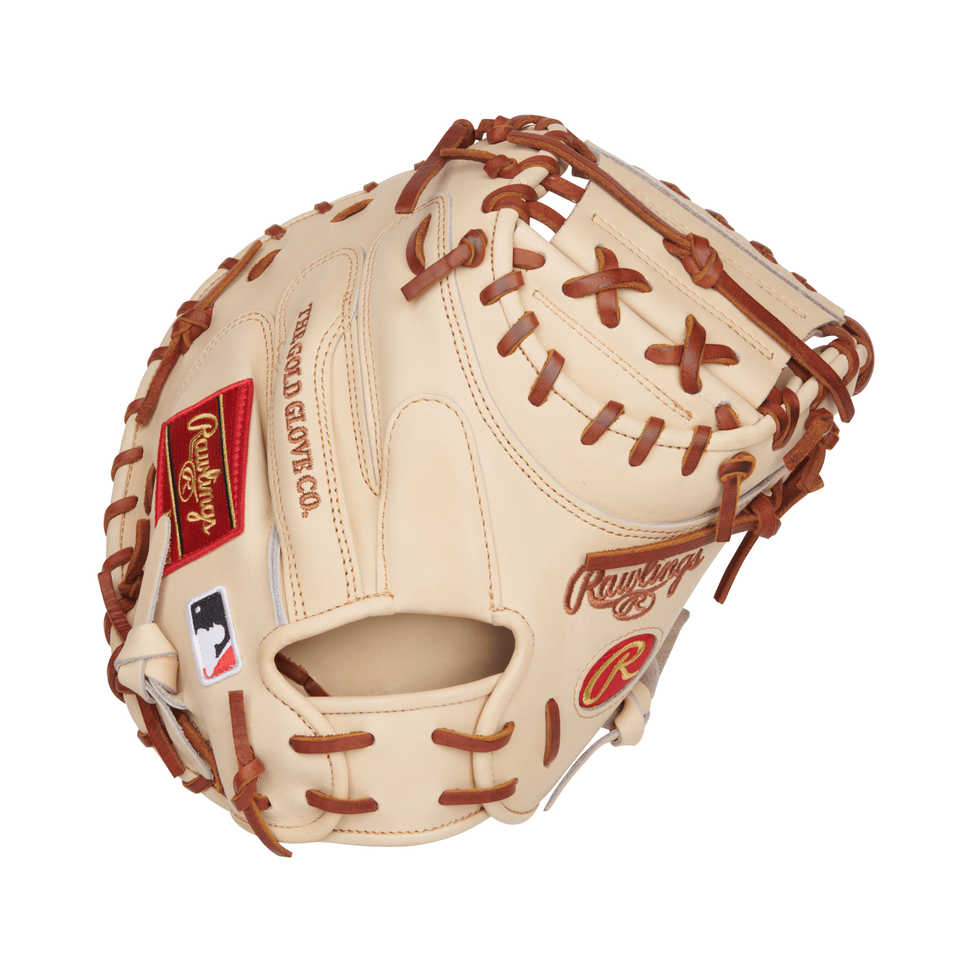 Rawlings Heart of the Hide Y. Molina 34" catcher’s mitt in camel, showcasing premium leather and durable construction.