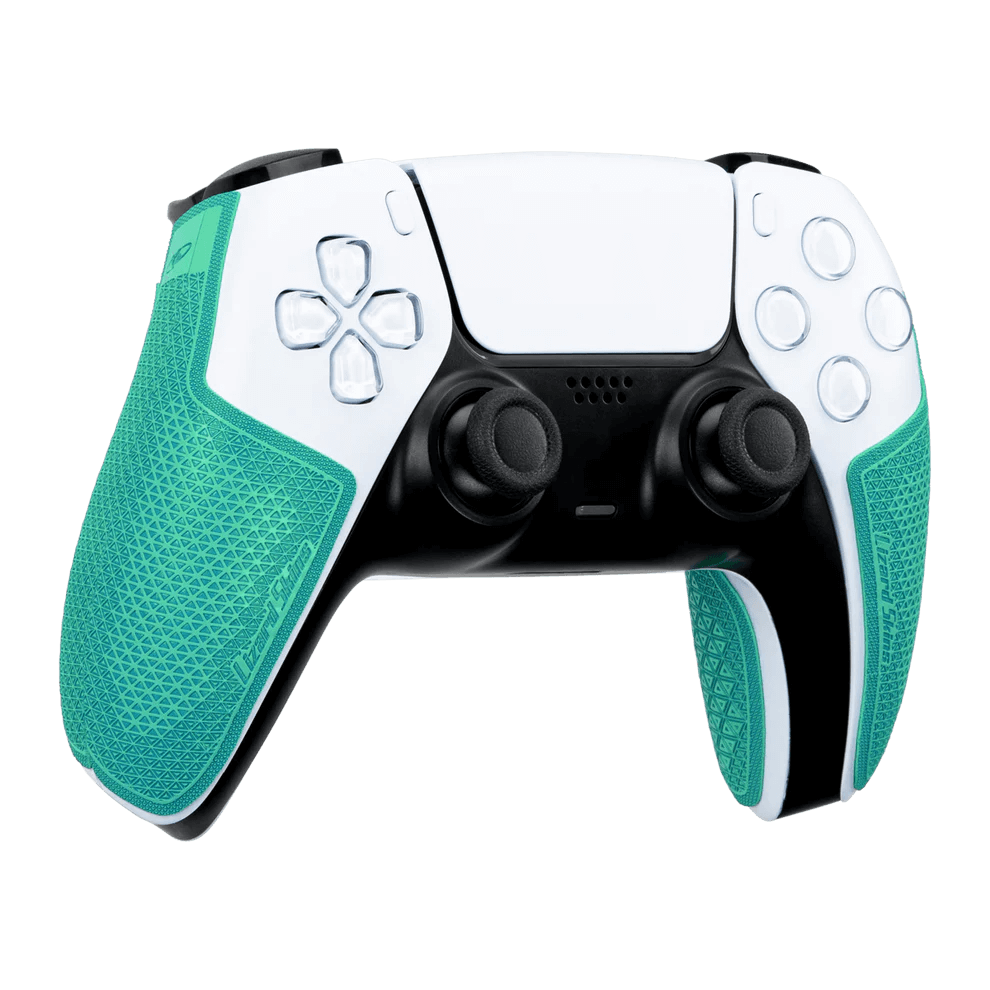 Lizard Skins DSP Controller Grip for PS5 in teal, showcasing slip-resistant texture and optimized finger touch-points.