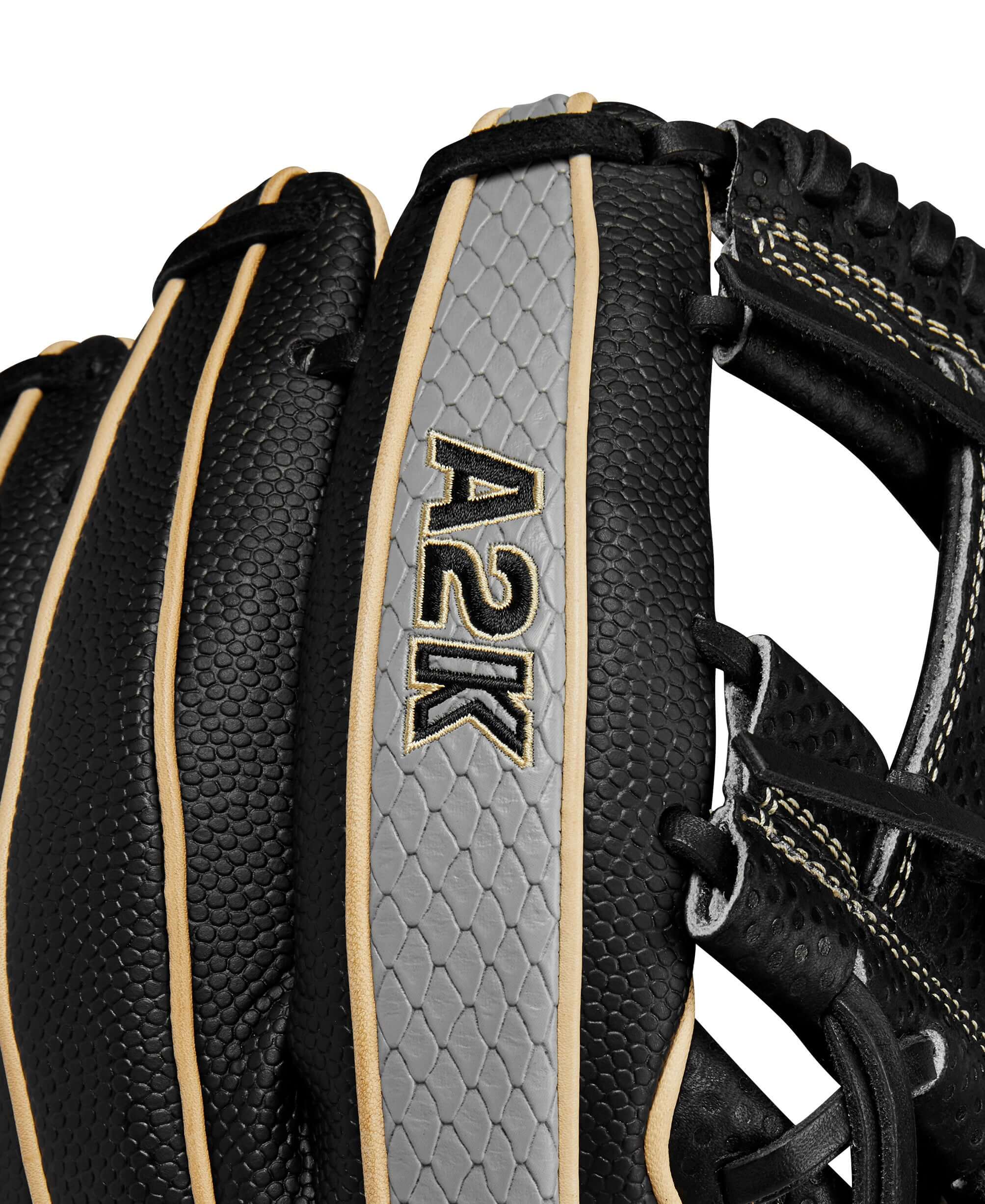 Wilson A2K SC1786SS infield baseball glove showcasing textured SuperSkin and dimpled surface for enhanced grip.