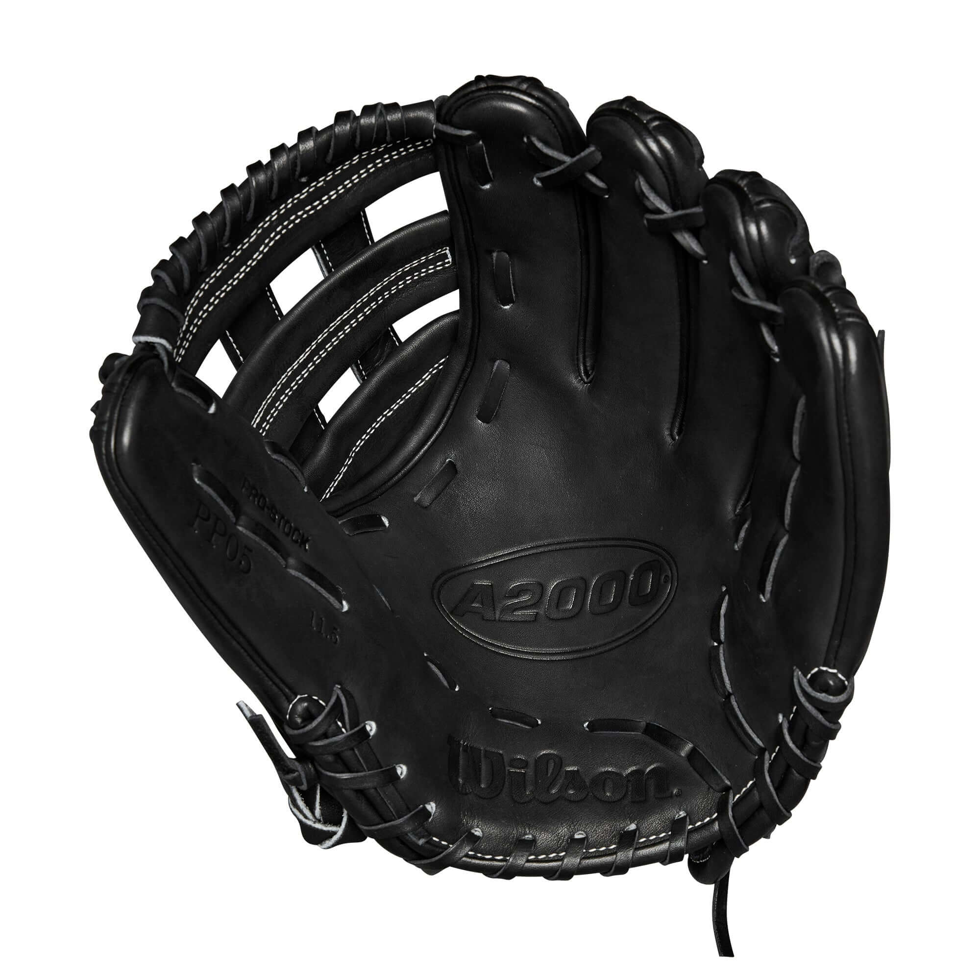 Wilson A2000 PP05 11.5" Infield Glove in Black, featuring Dual Post Web design for optimal performance.
