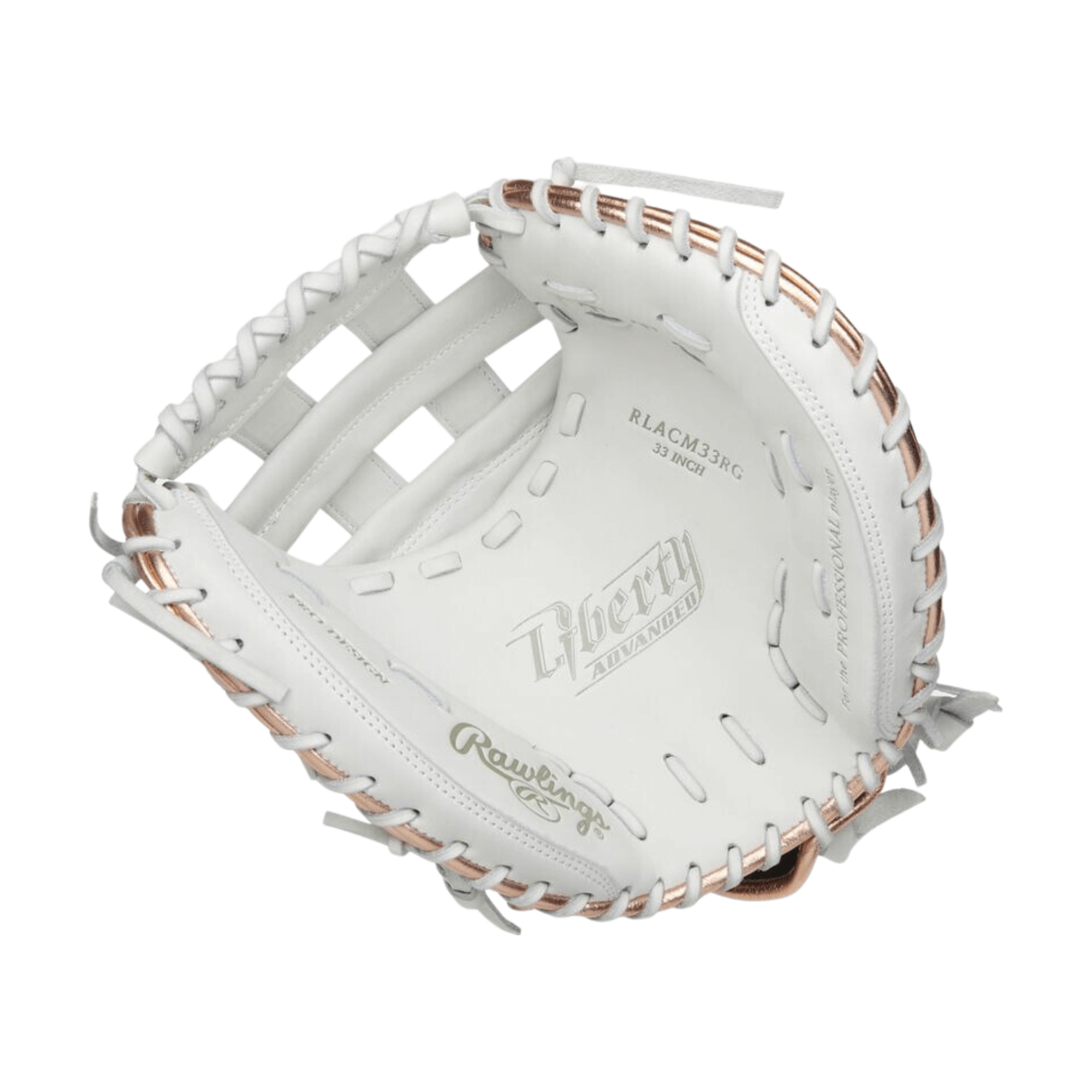 Rawlings Liberty Advanced Catchers Mitt 33" RHT, crafted from white full-grain leather, designed for fastpitch softball.
