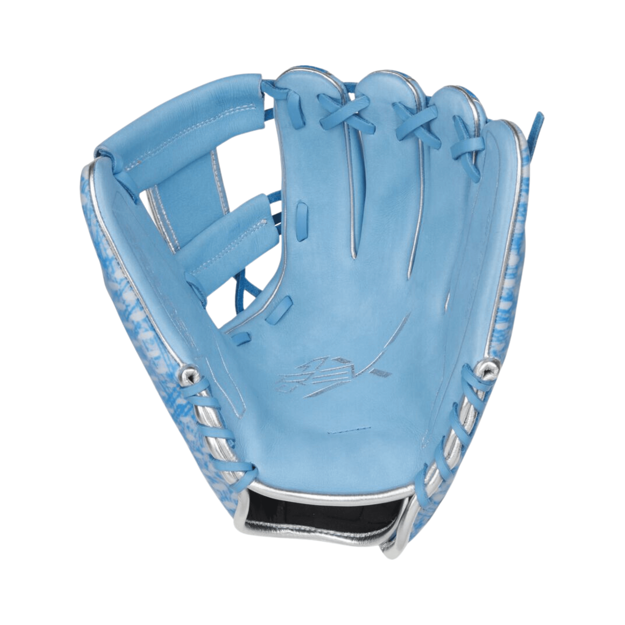Rawlings REV1X 11.75-inch infield baseball glove in blue and white with silver accents.