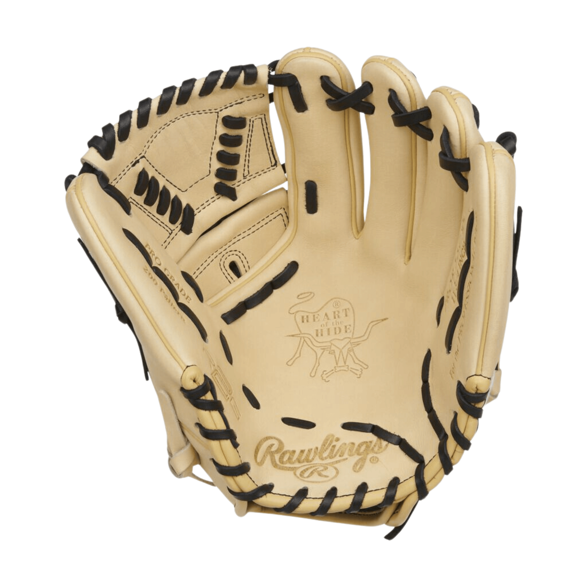 Rawlings Heart of the Hide 11.75-inch infield/pitchers glove in camel and black with signature logo and stitching details.