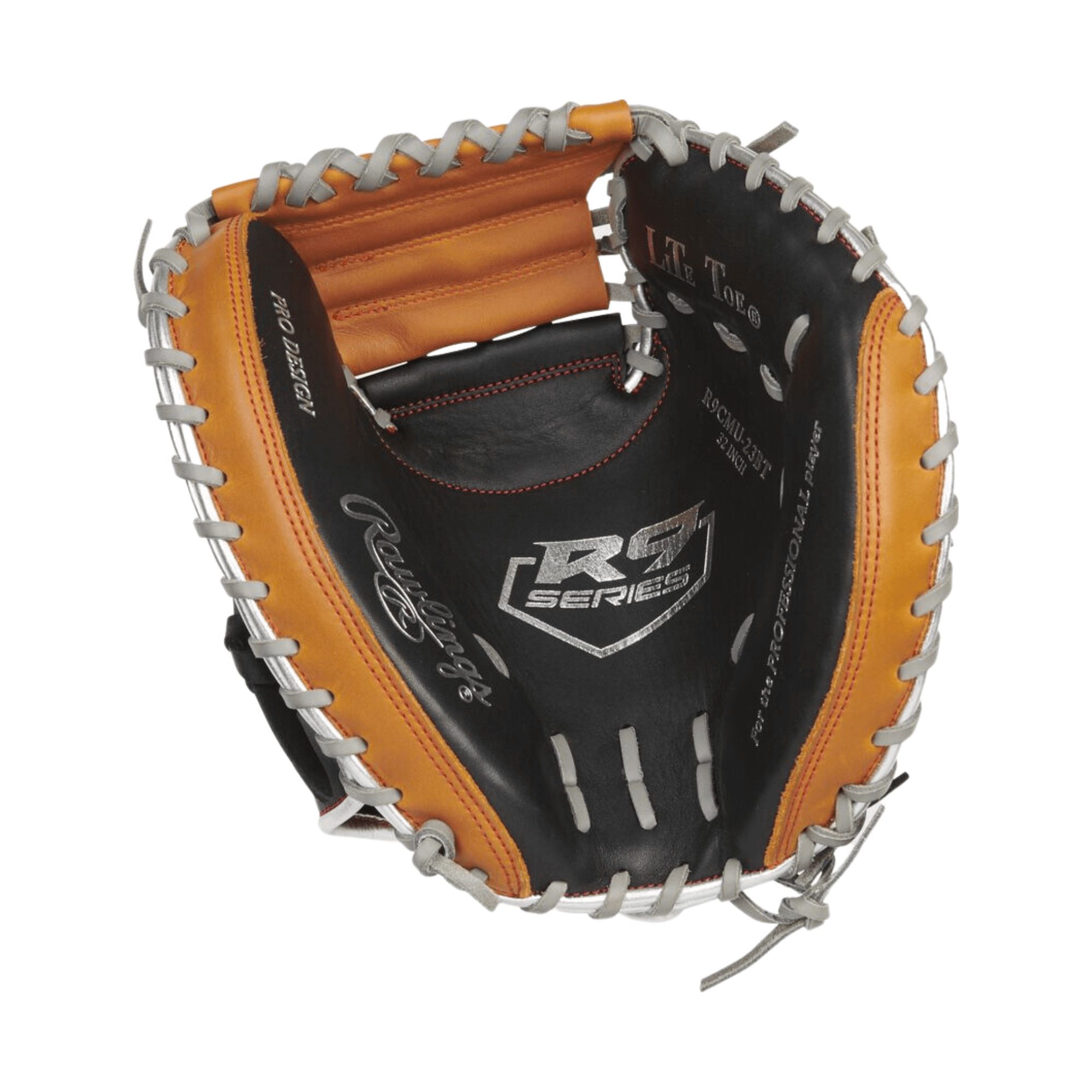 Rawlings R9 Contour Baseball Catcher's Mitt showcasing a soft leather design and padded features for youth players.