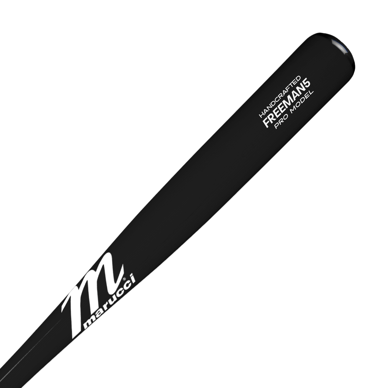 Marucci Freeman5 Pro Model black baseball bat with large barrel and traditional knob for enhanced performance.