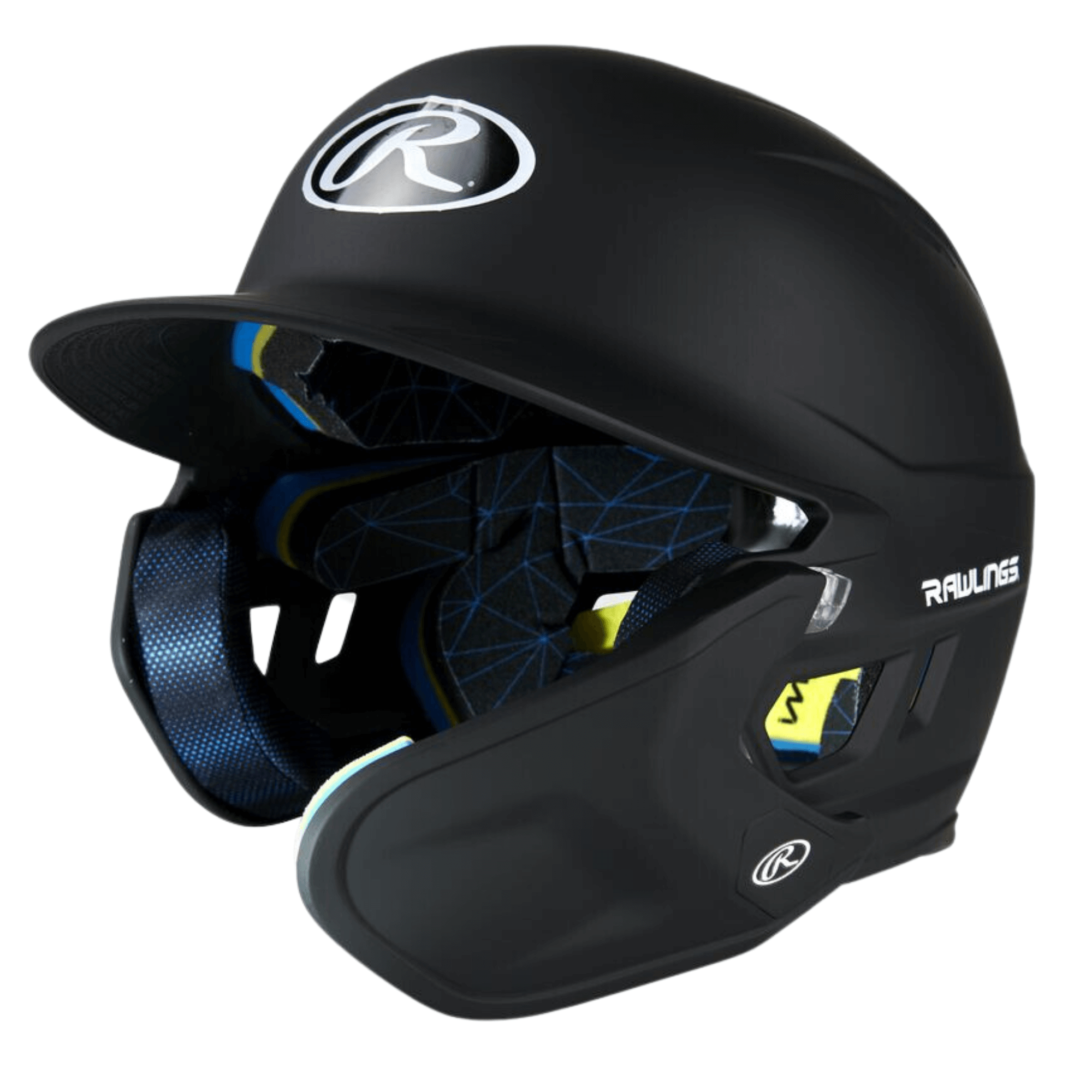 Rawlings Mach Adjust right handed batting helmet for juniors, featuring adjustable fit and sleek black design for optimal coverage.