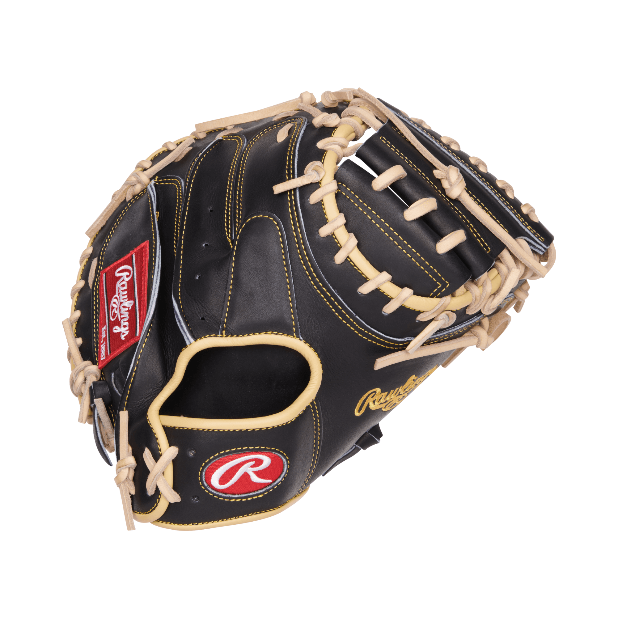 Rawlings Heart of the Hide A. Rutschman 34" catcher's mitt in black, featuring durable leather and intricate stitching.