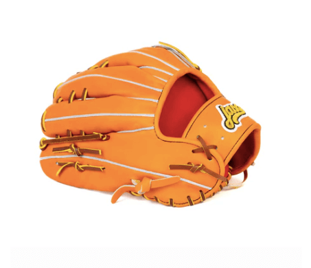 Jax LJ-10 12.5-inch outfield glove in vibrant orange tan, designed for superior control and agility on the field.