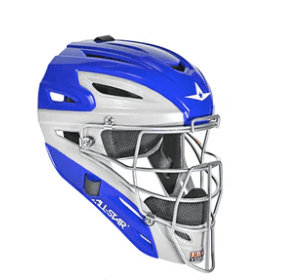 All-Star S7 Helmet in blue and silver, designed for youth to college level, meets NOCSAE standards, moisture-wicking liner.