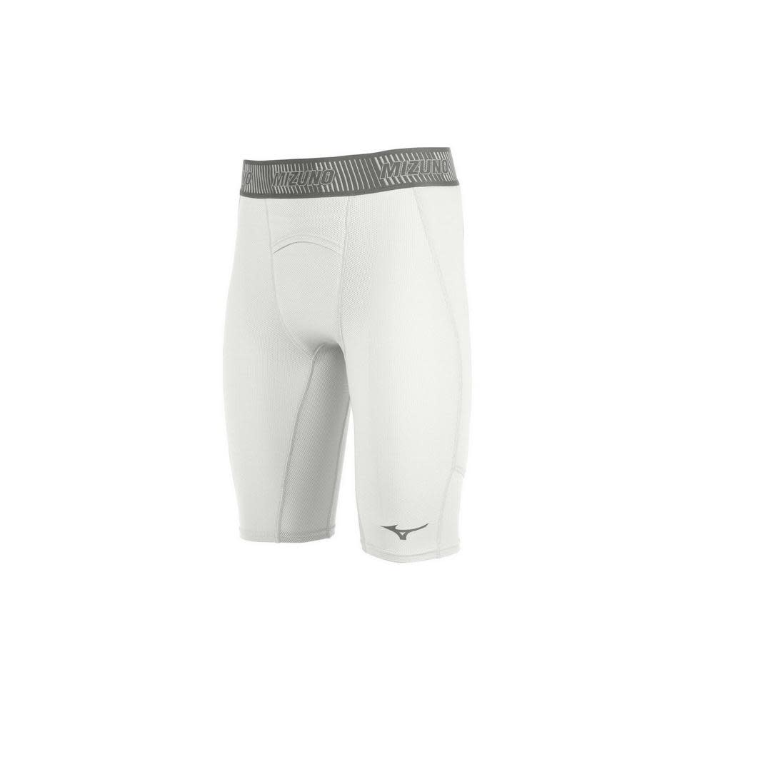 Mizuno Adult Aero Vent Padded Sliding Shorts in white, designed for breathability and protection in athletic sports.