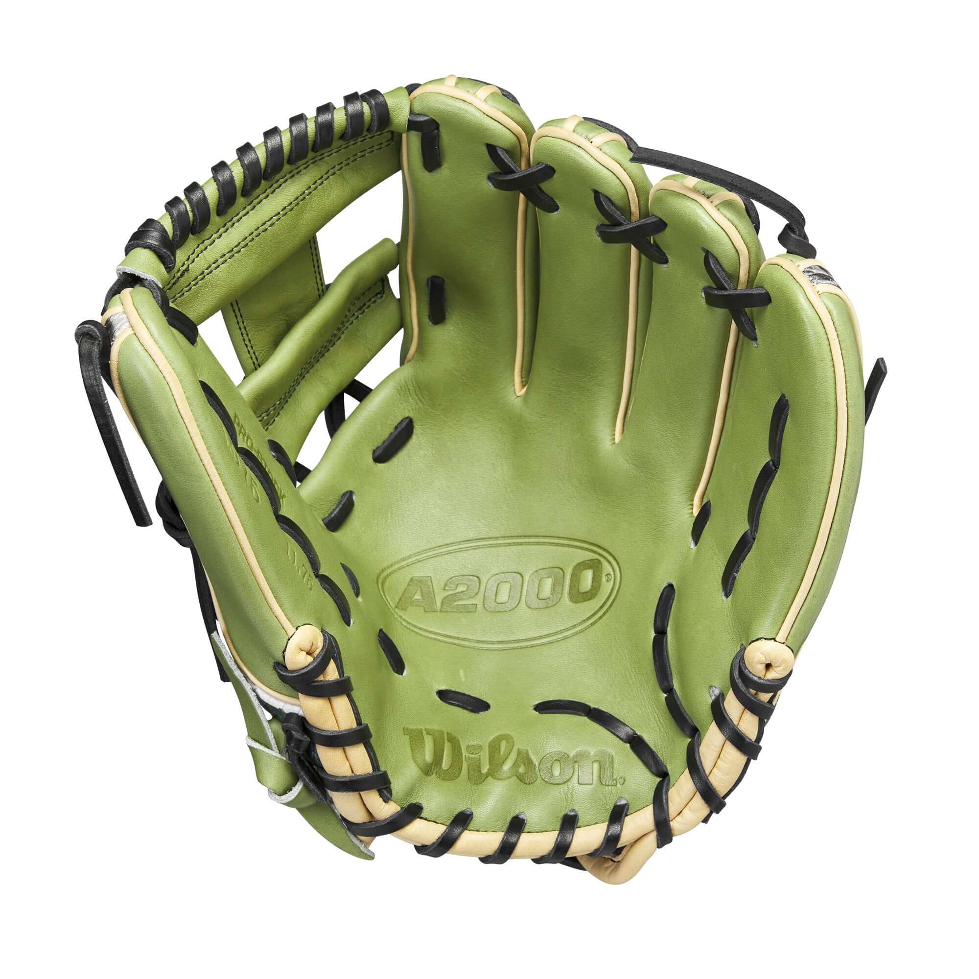 Wilson A2000 Glove of the Month November 2023 in Olive Green Pro Stock leather with camouflage accents.