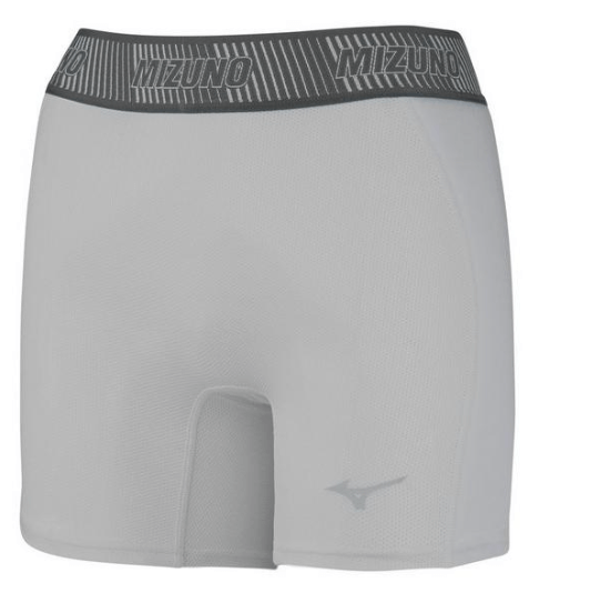 Mizuno Girls Aero Vent Padded Sliding Short in grey, featuring breathable mesh and protective padding for comfort.
