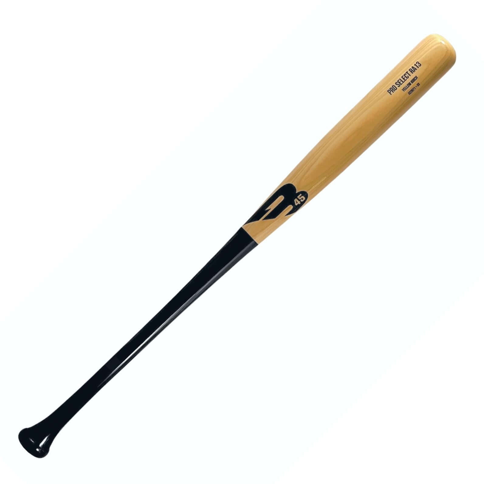 B45 Pro Select Bat RA13 in black and varnished finish, featuring a medium flare and small barrel design for optimal performance.