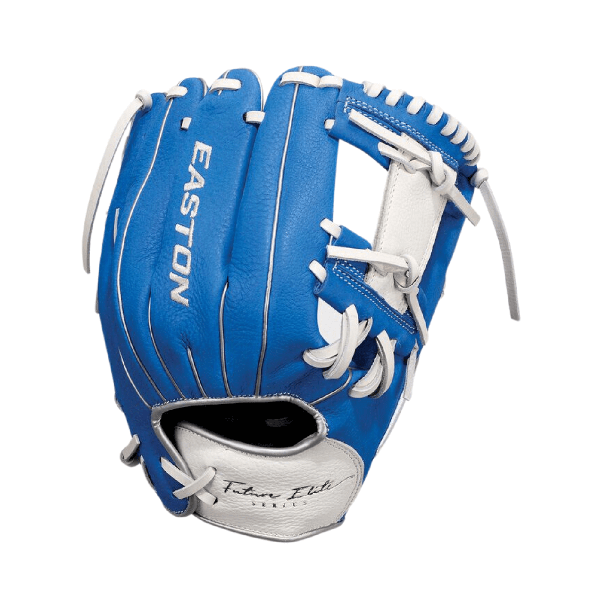 Easton Future Elite youth baseball glove 11" in royal blue and white, designed for 11U players with Flex Notch closure.