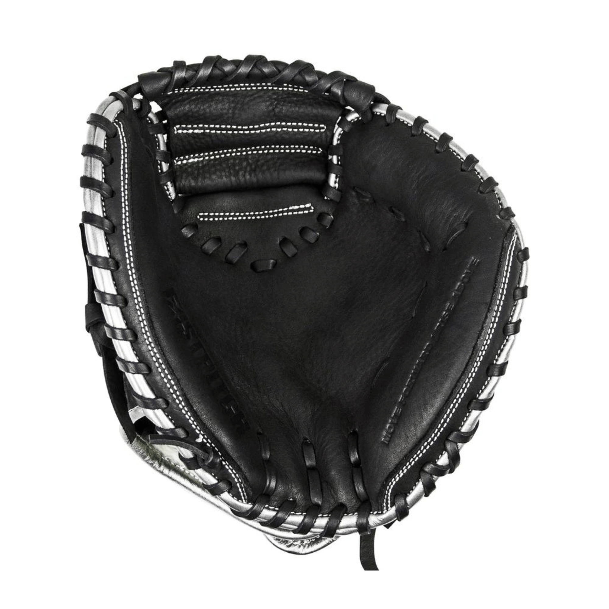 Fastpitch Focus Framer training glove in black, designed for catchers with an undersized pocket for better concentration.