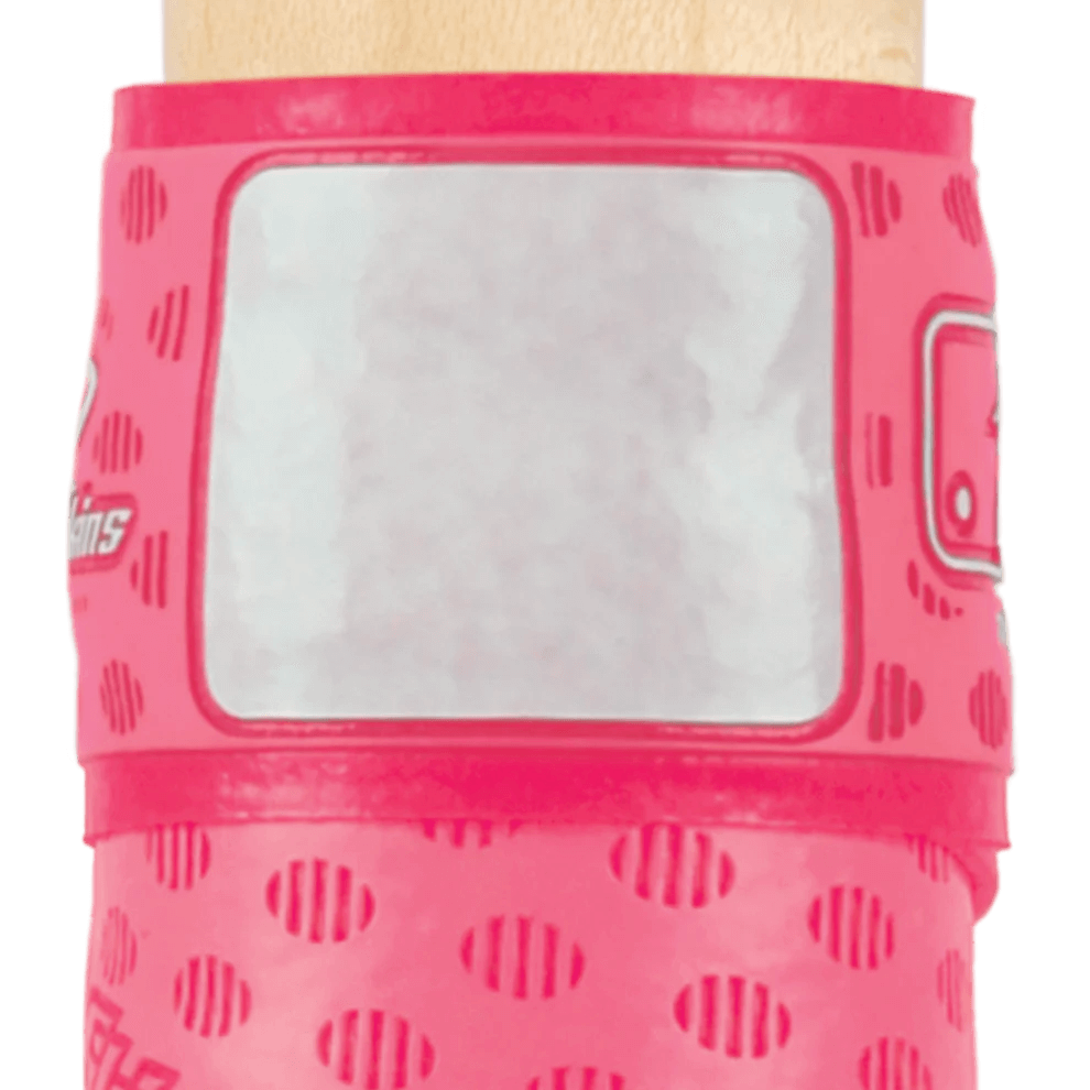 Lizard Skins DSP Ultra Bat Grip in Neon Pink showcasing its textured surface and adhesive backing for easy installation.