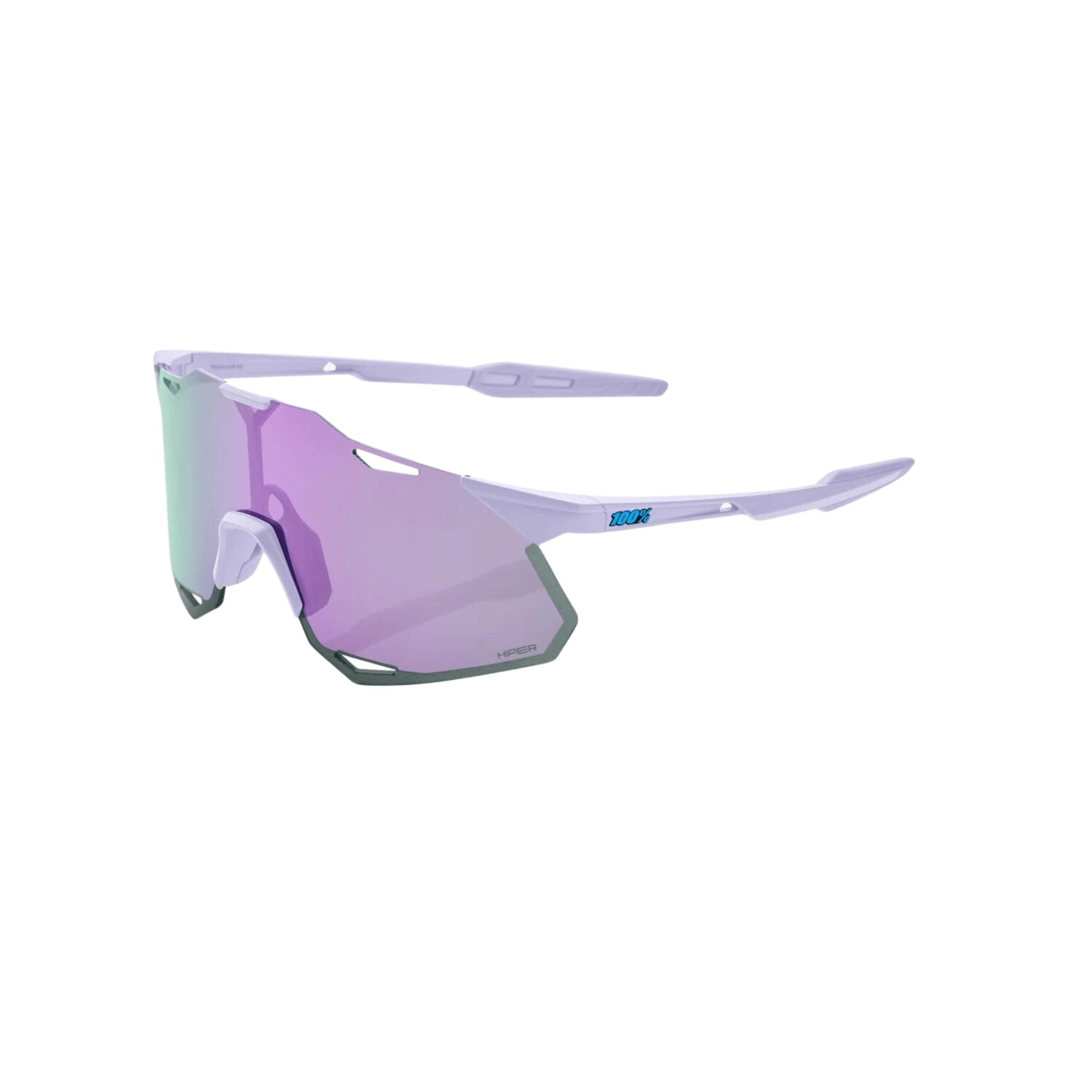 100% Hypercraft XS Soft Tact sunglasses with Hiper Lavender mirror lens, ultra HD and UV400 protection, sleek design.