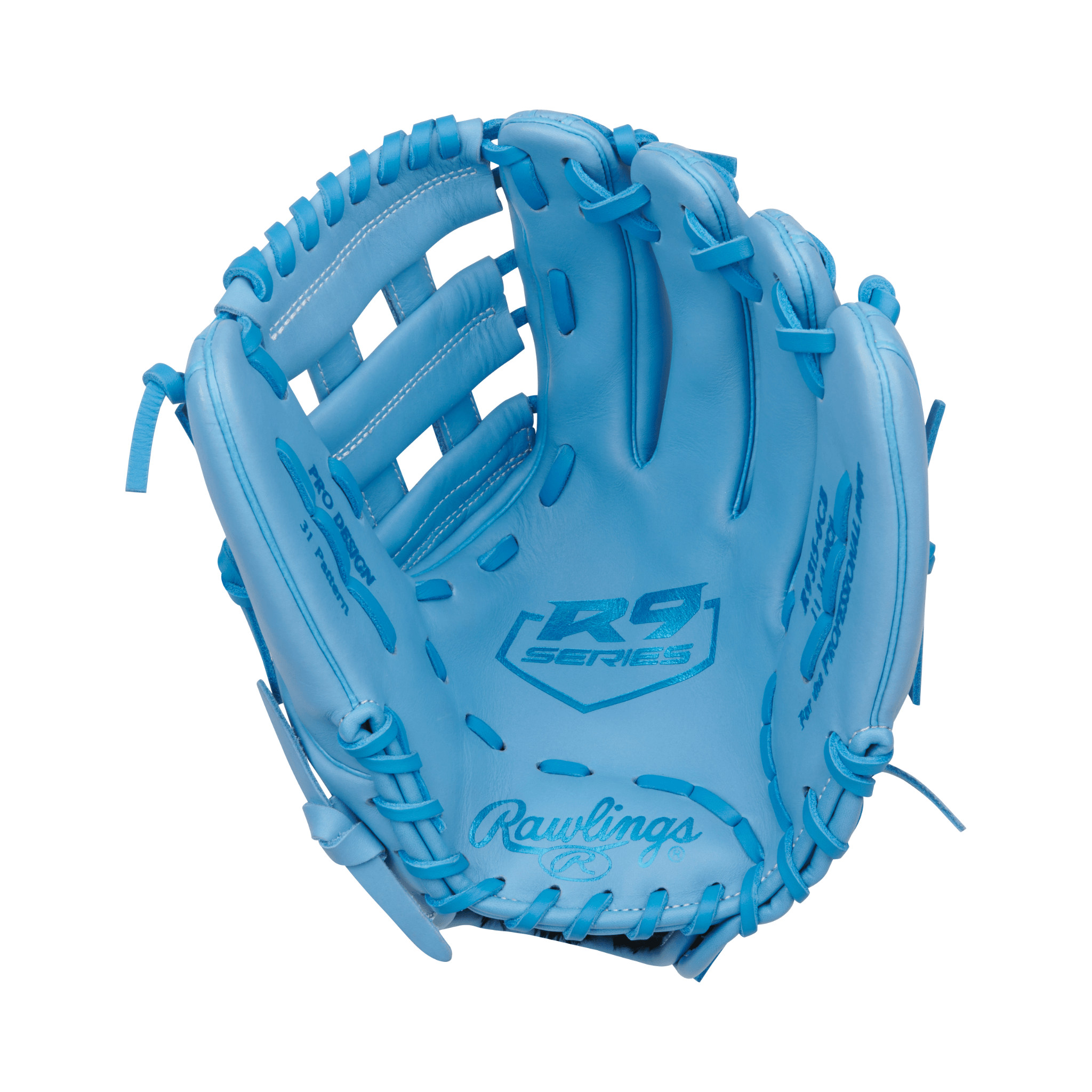 Rawlings R9 11.75-inch infield baseball glove in vibrant blue color, designed for optimal performance and style.