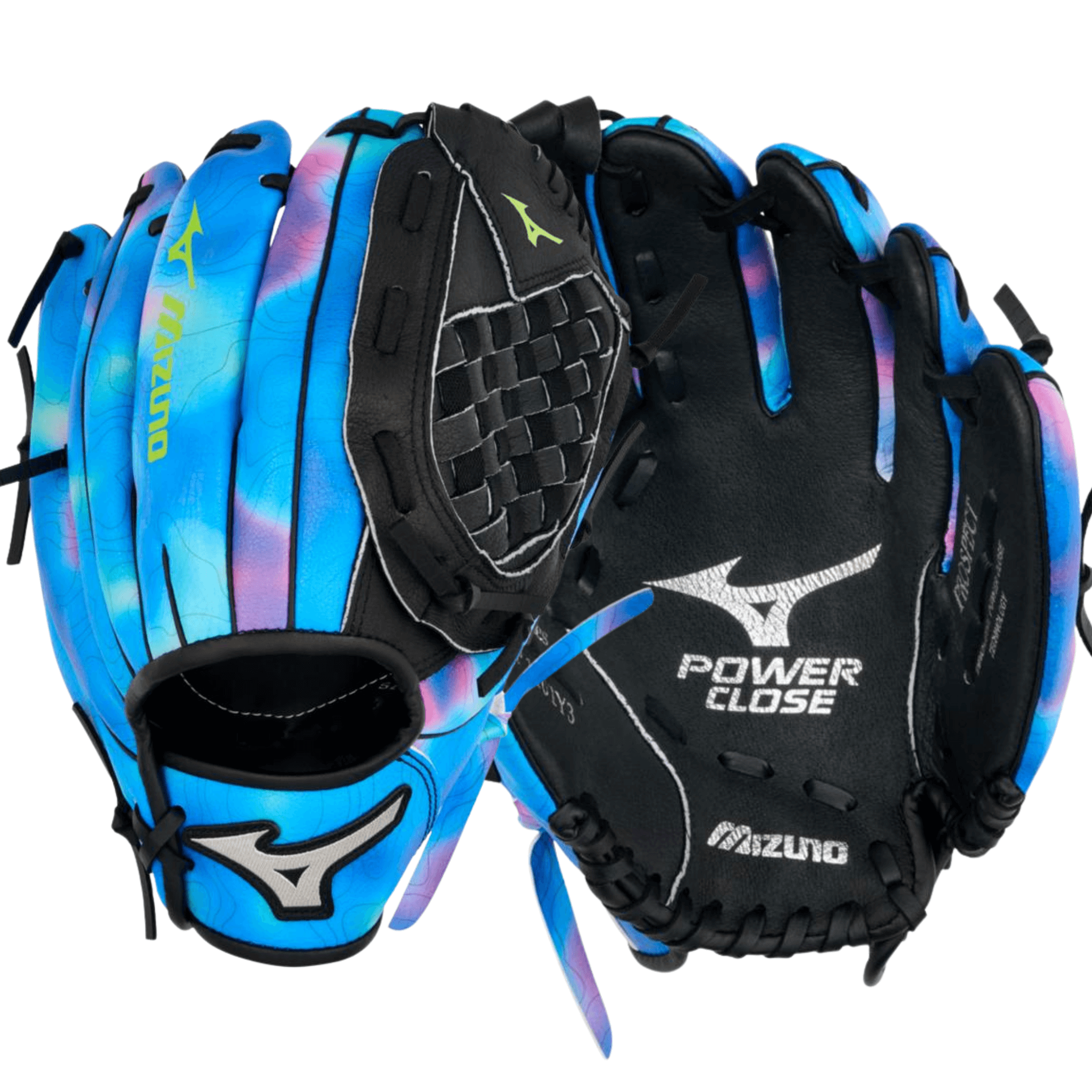 Mizuno Prospect Dreamy 11" RHT Youth Baseball Glove front and back view with printed design