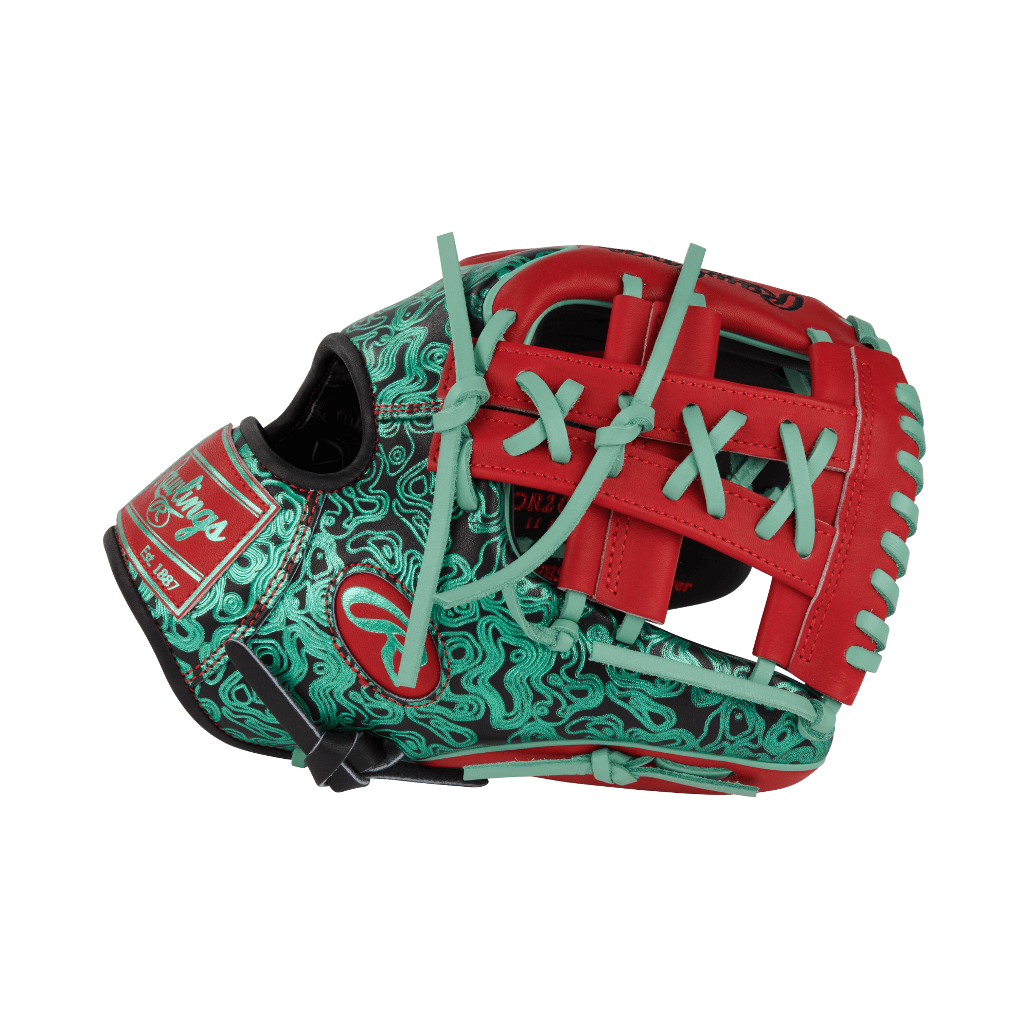 Right side view of the Rawlings Colorsync glove, emphasizing the 204 pattern for smooth transitions and quick hand movements.