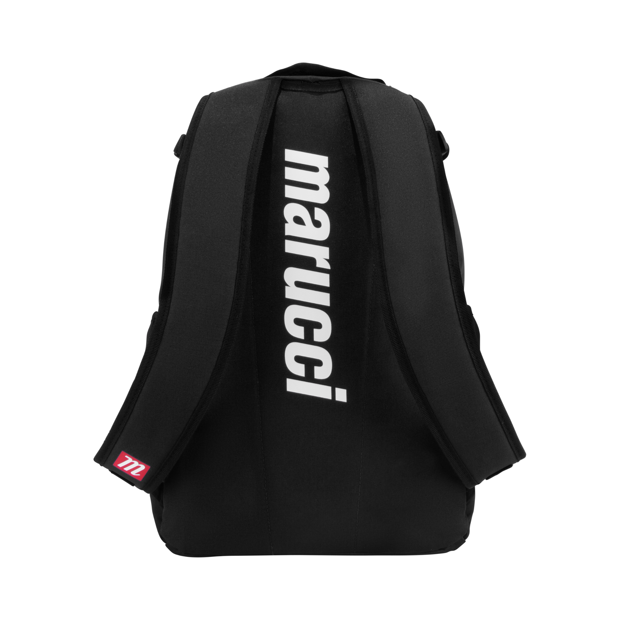 Marucci Blazr Bat Pack Black showing padded back and straps, ideal for baseball gear storage and transport.