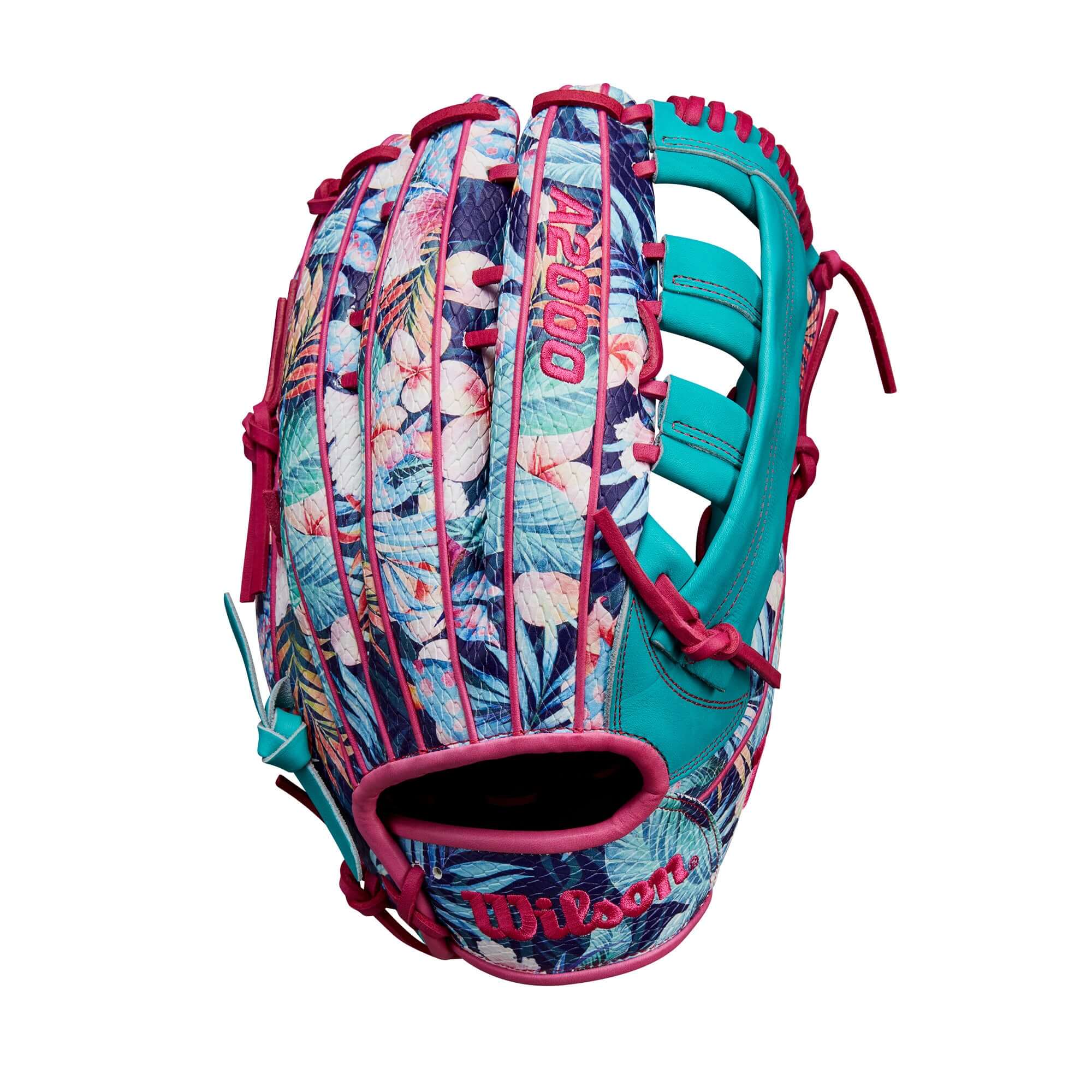 Wilson A2000 Randy Arozarena game model glove 12.75" LHT in floral print design, ideal for outfield play.