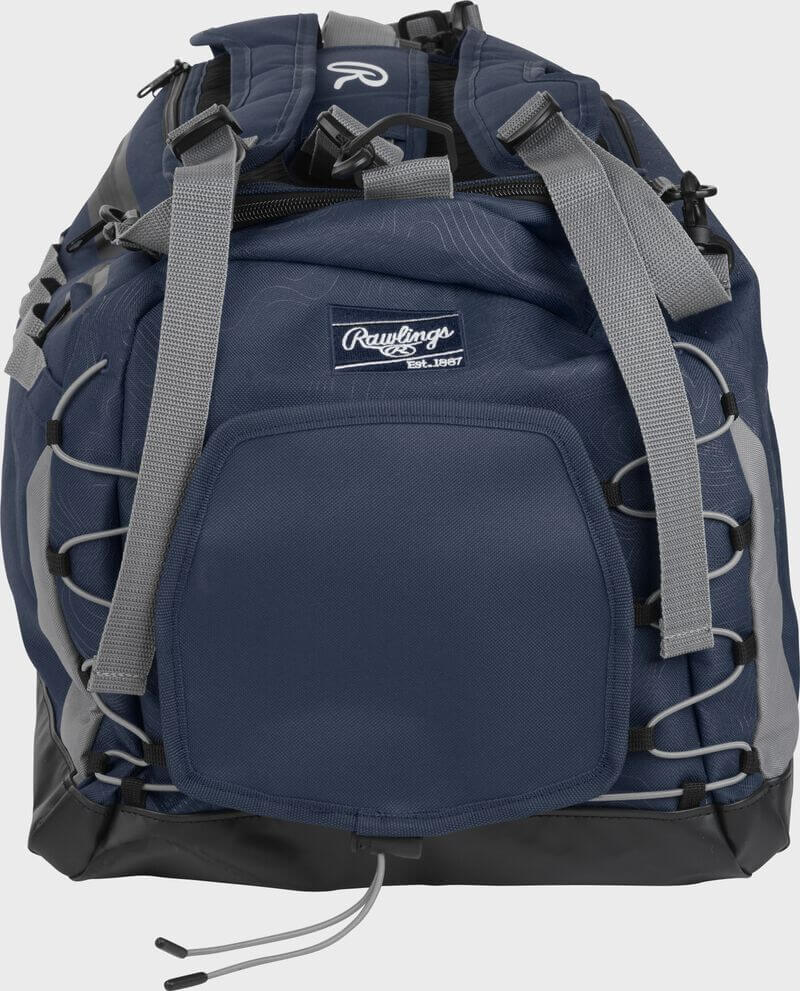 Rawlings Mach Duffle Bag/Backpack in navy, featuring adjustable straps and spacious storage for gear and equipment.