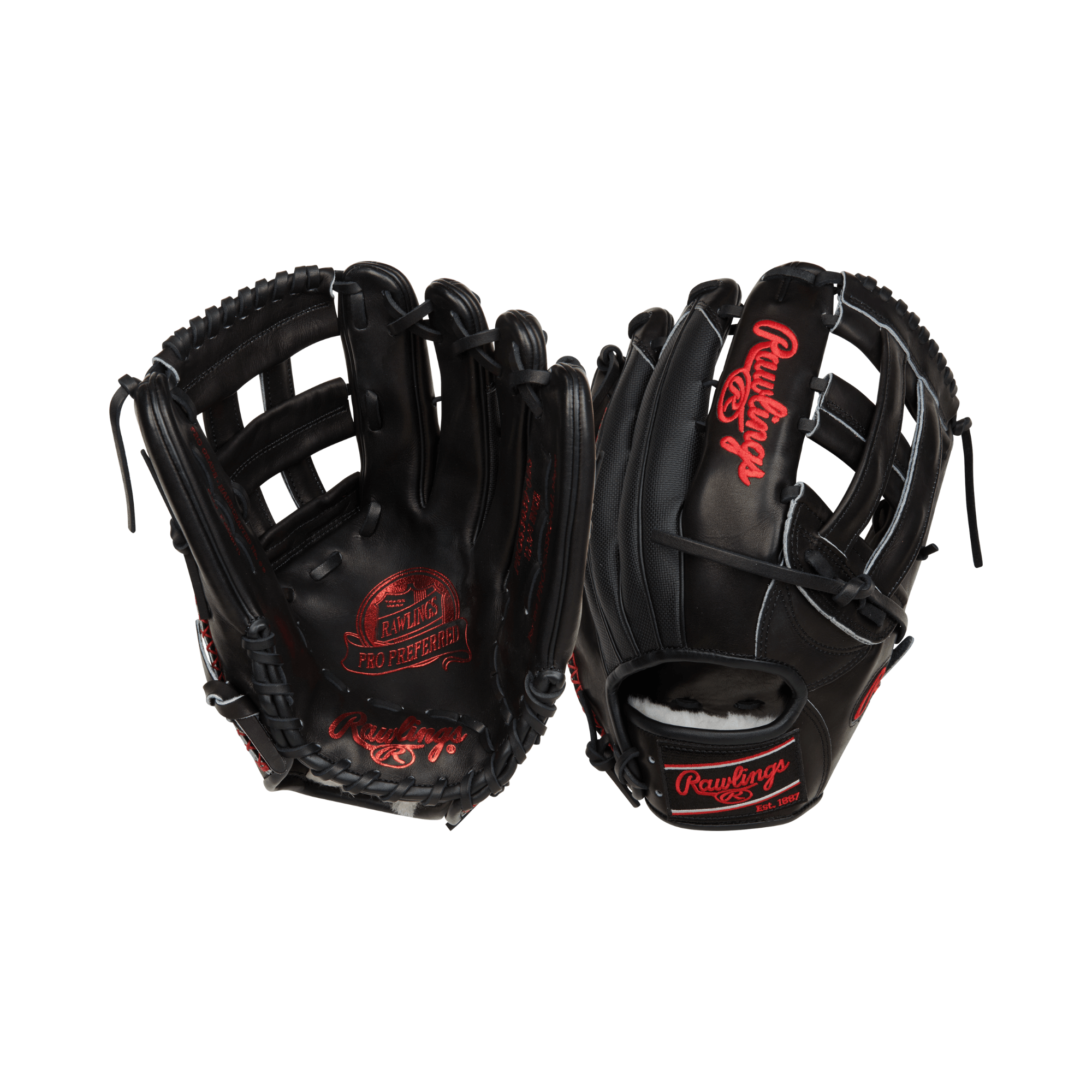 Rawlings Pro Preferred Series 12.75" baseball outfield glove showcasing premium kip leather construction. LHT design for serious players.