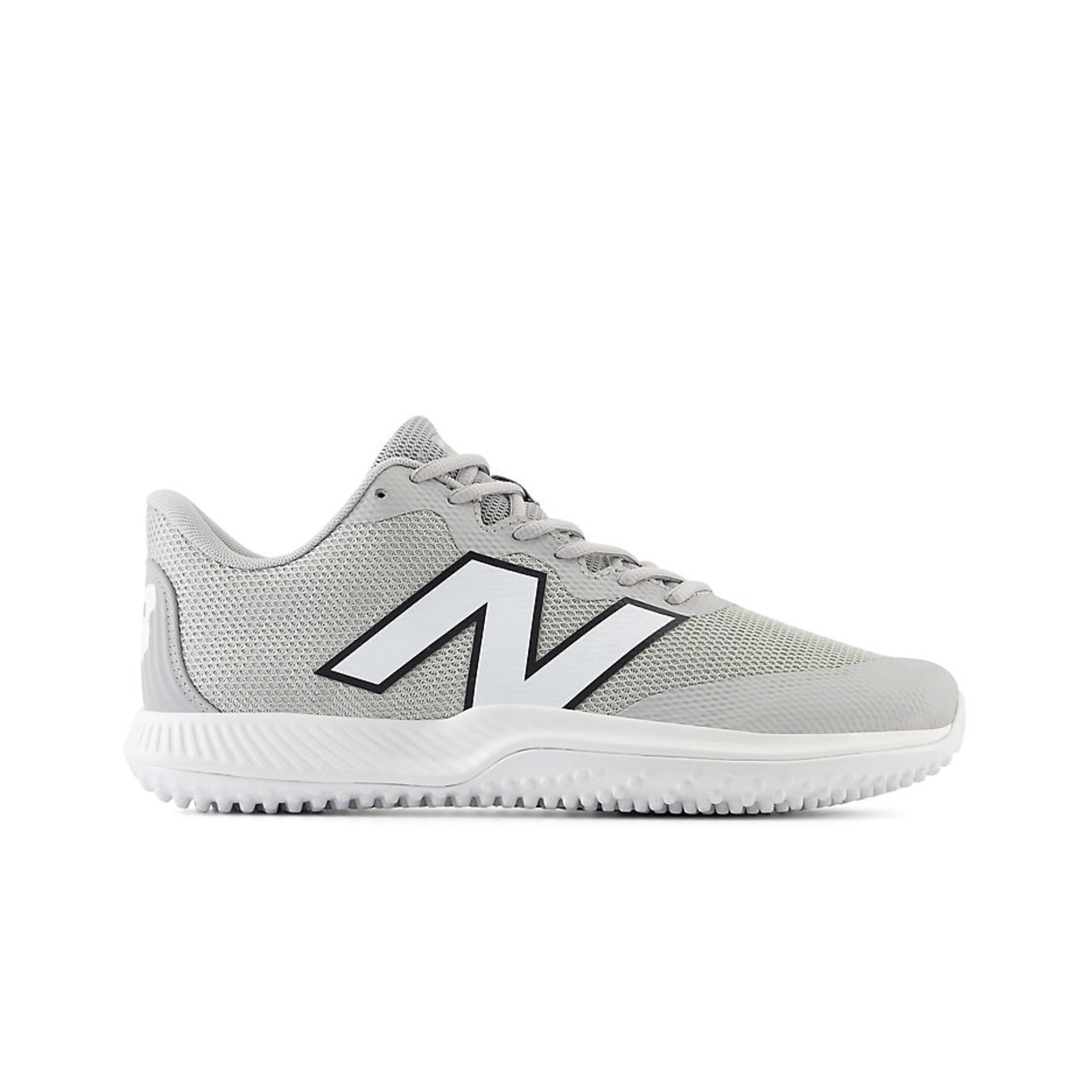 New Balance FuelCell 4040v7 Turf Trainer in grey with white logo, ideal for ballplayers and versatile for turf and gym.