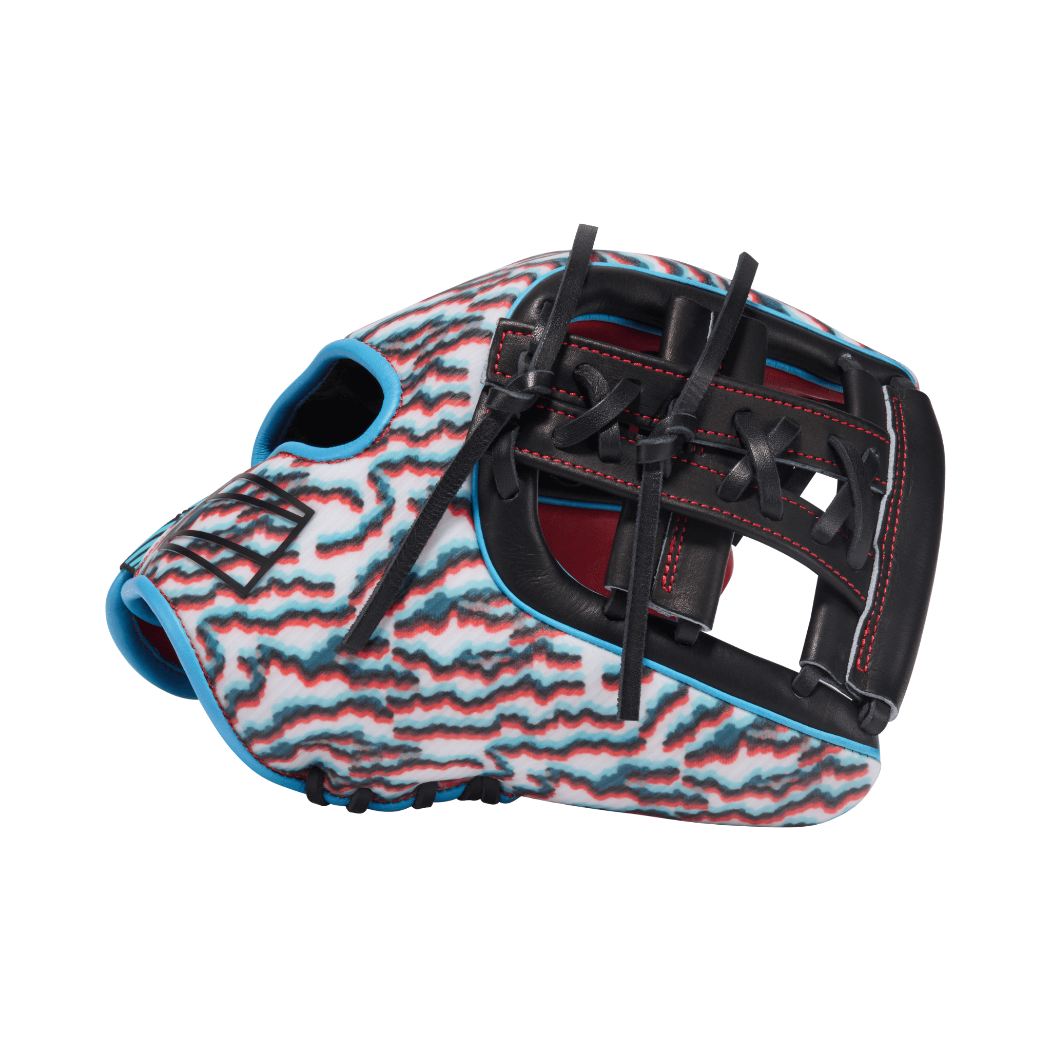 Left Side with Thumb Detail of Rawlings REV1X 11.5 Inch Infield Baseball Glove - Scarlet/Black