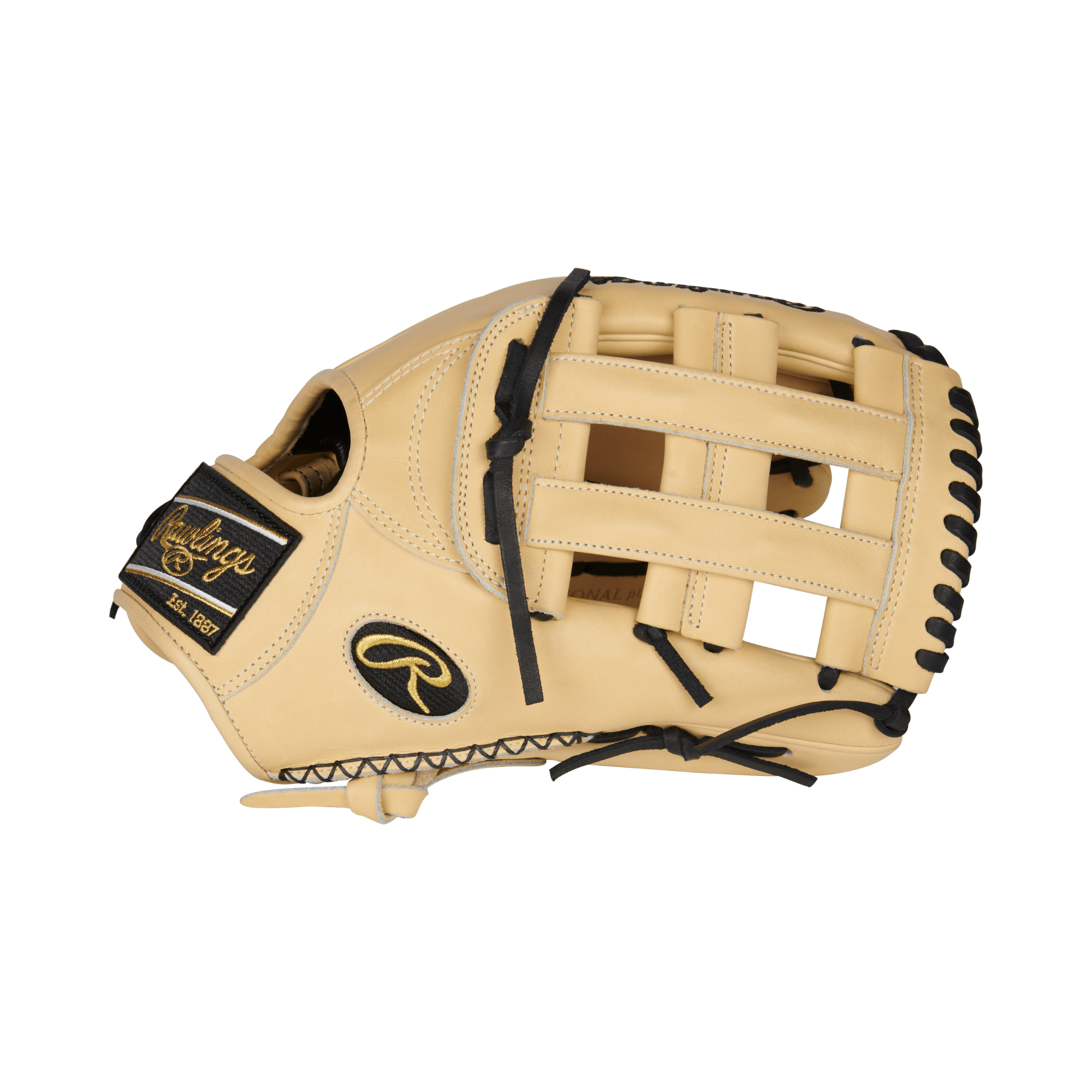 Rawlings Pro Preferred 12.75-inch Speed Shell outfield glove in tan, showcasing its premium leather and H Web design.