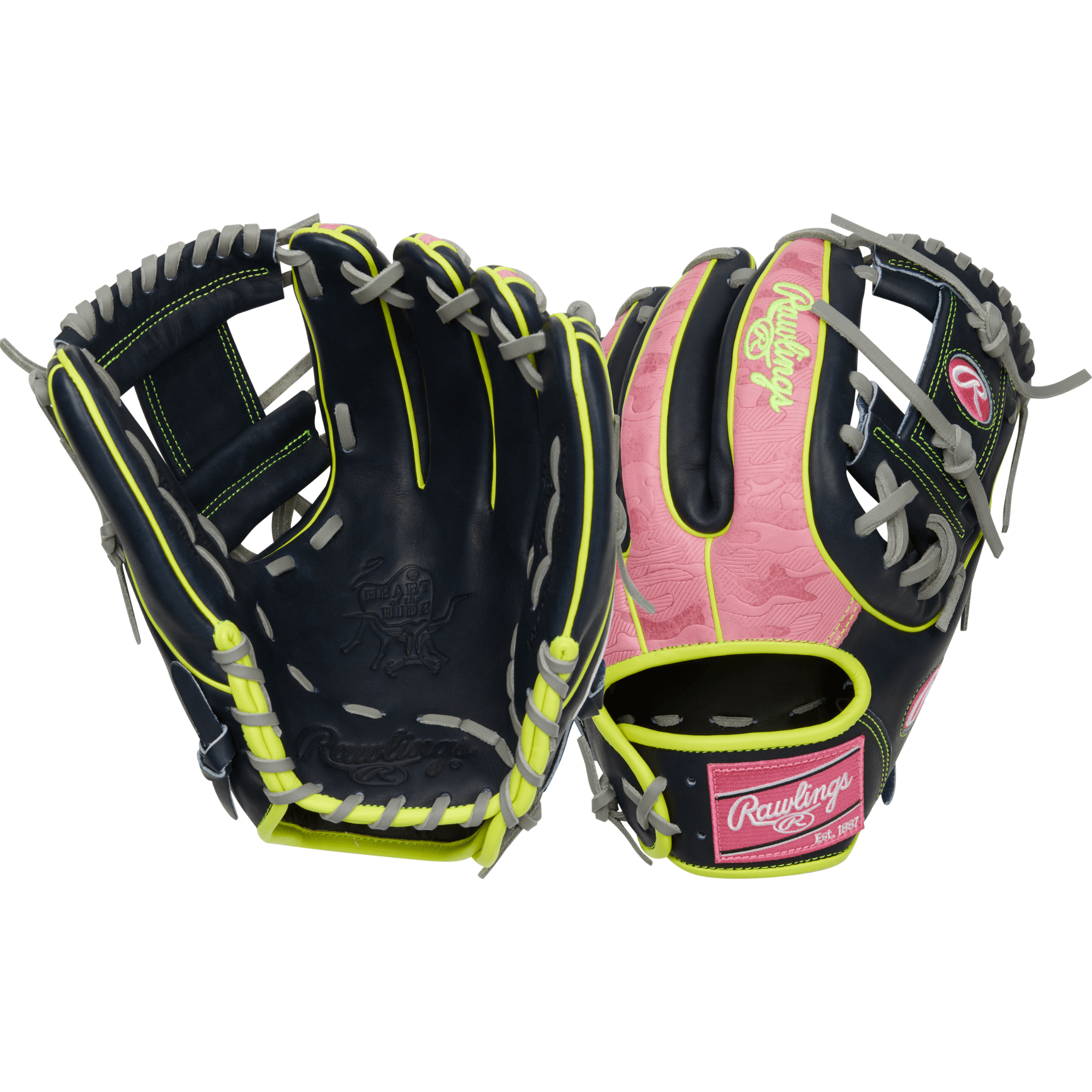 Rawlings November 2024 Gold Glove Club PRO315-2NPY baseball glove with pink camo pattern and PRO31 web design.