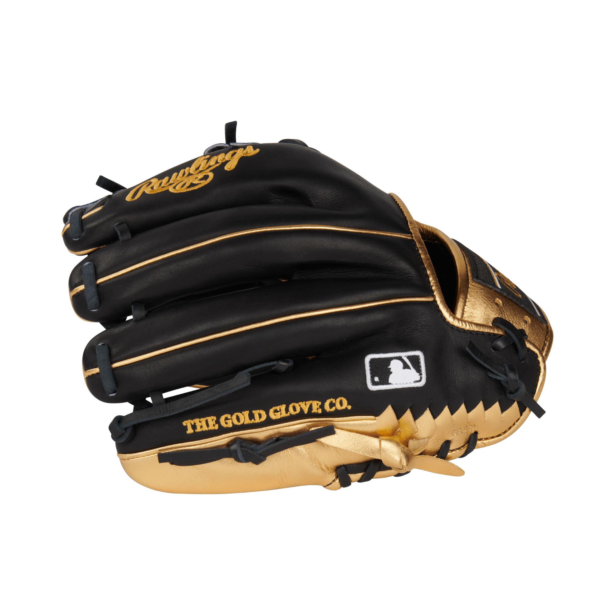 Rawlings June 2024 Gold Glove Club RGGC PROGOLDYVIII Infield Glove in black and gold, 11.5" pattern for infielders.