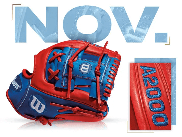 Wilson A2000 1786 glove in red and blue honoring Rougned Odor's November 2016 GOTM edition.