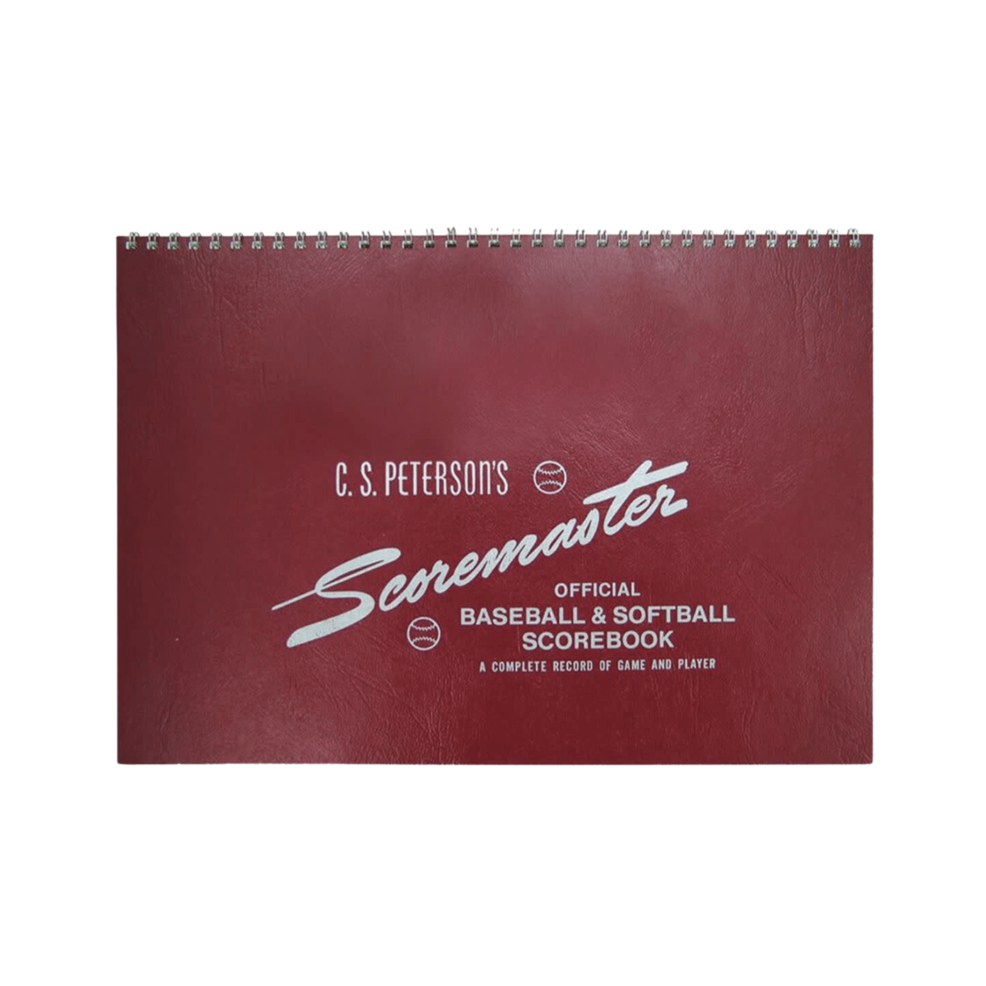 Alt tag for the cover image of the scorebook: Rawlings CS Petersons Scoremaster Baseball Scorebook, 12 Innings, 11 Players, Top Spiral Bound
