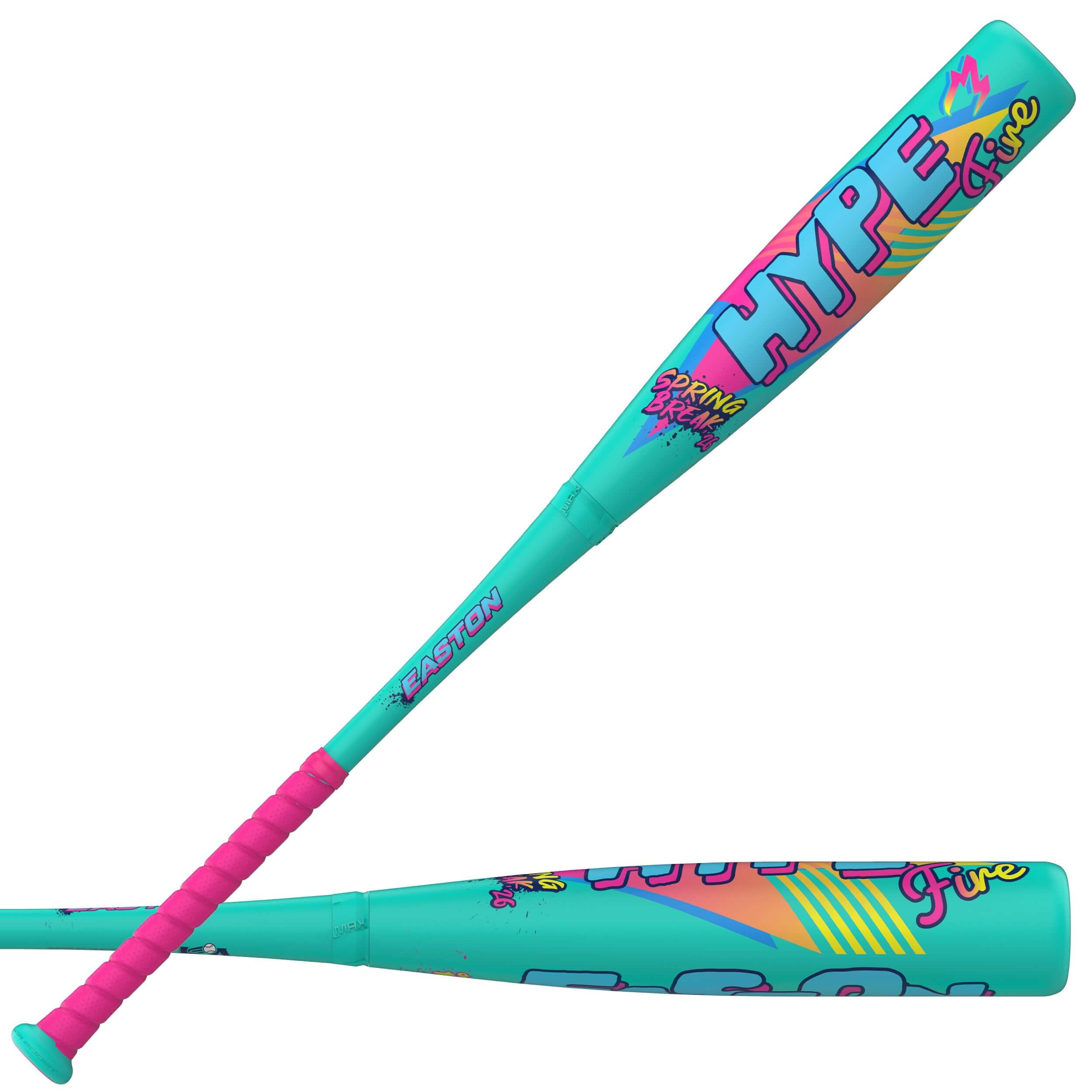 Easton Hype Fire USA (-10) Baseball Bat, teal with pink graphics, side profile view