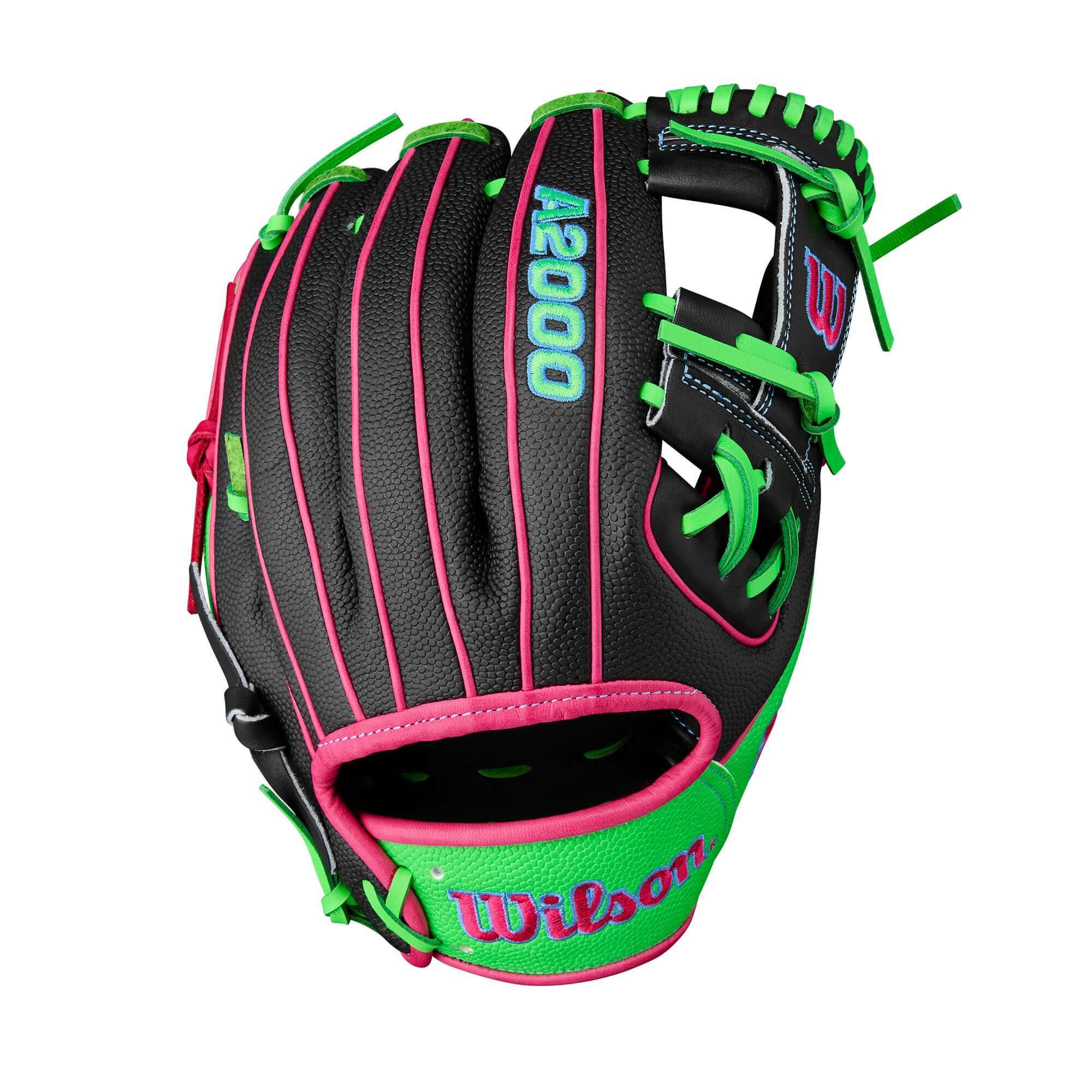Wilson A2000 1786 Infield Baseball Glove Black Neon Green Flamingo 11.5 inch for middle infielders.