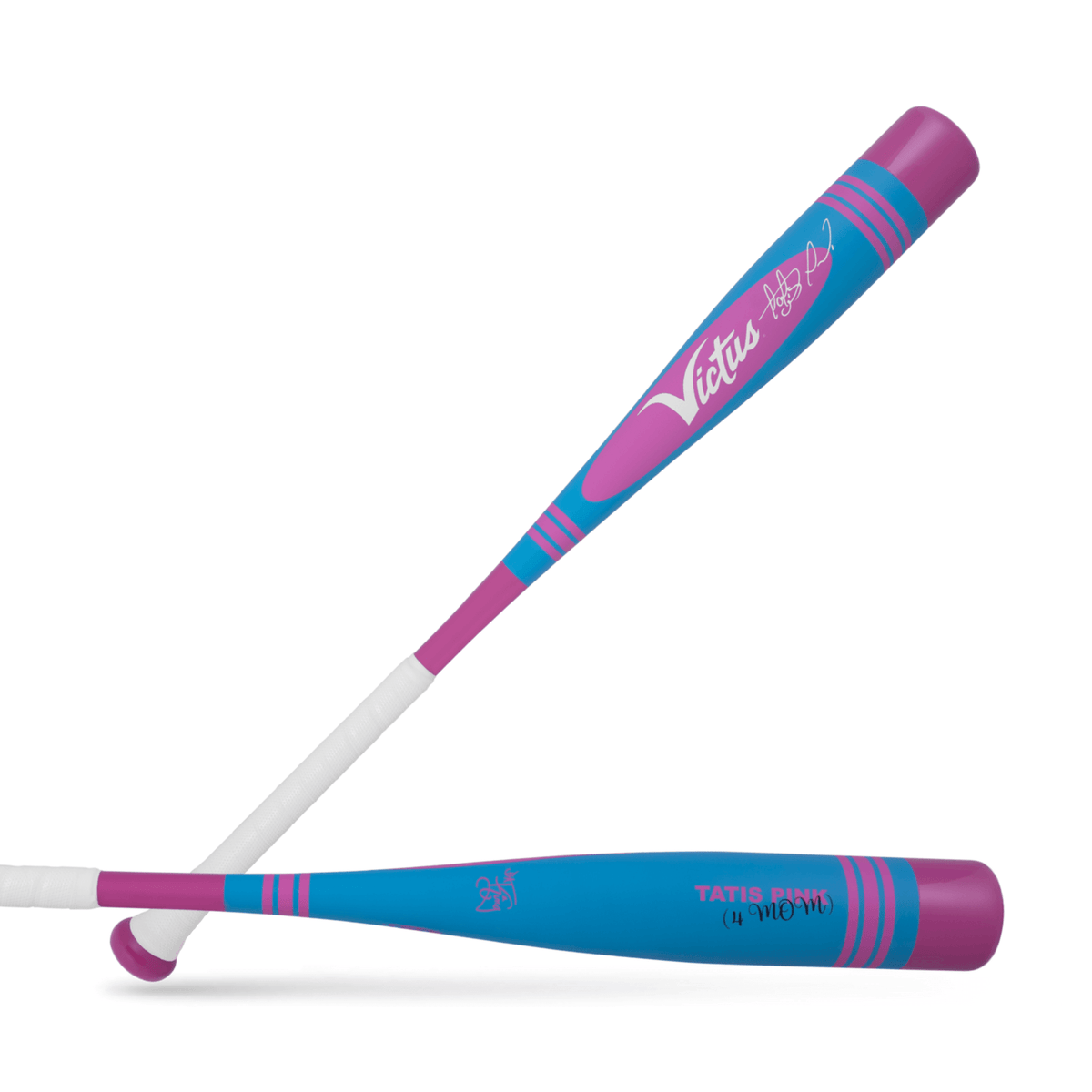 Victus Vibe Pro-Crayon Tatis (-10) USA baseball bat in blue and pink colors with one-piece aluminum design.
