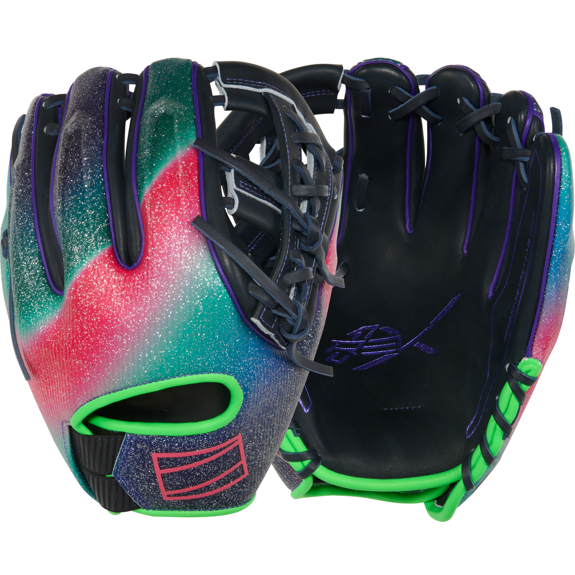 Rawlings REV1X Glove 11.75" - Navy/Purple/Optic Shine full view.