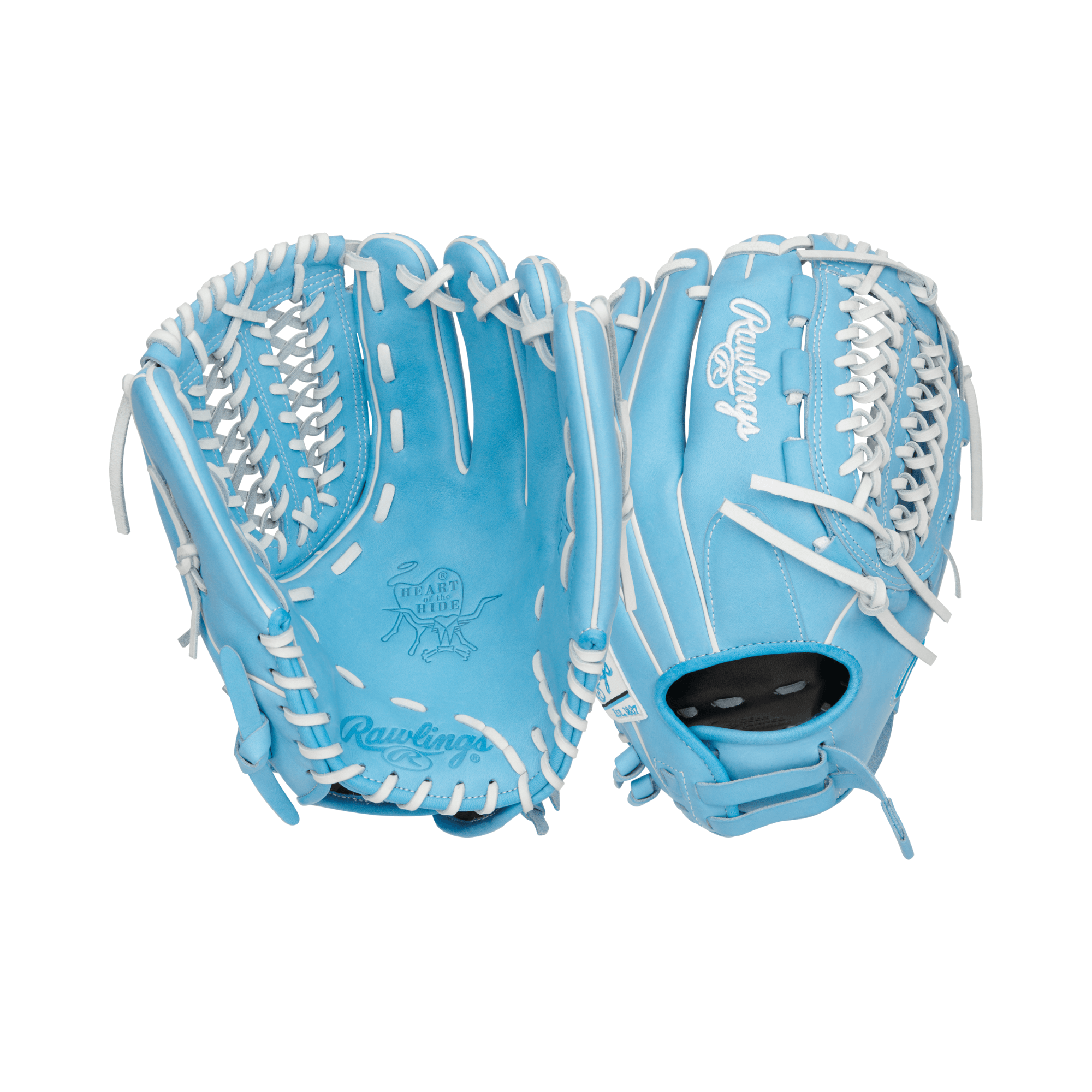 Rawlings Heart of The Hide Series softball glove in Columbia Blue, 12.5 inches, designed for right-hand throwers.