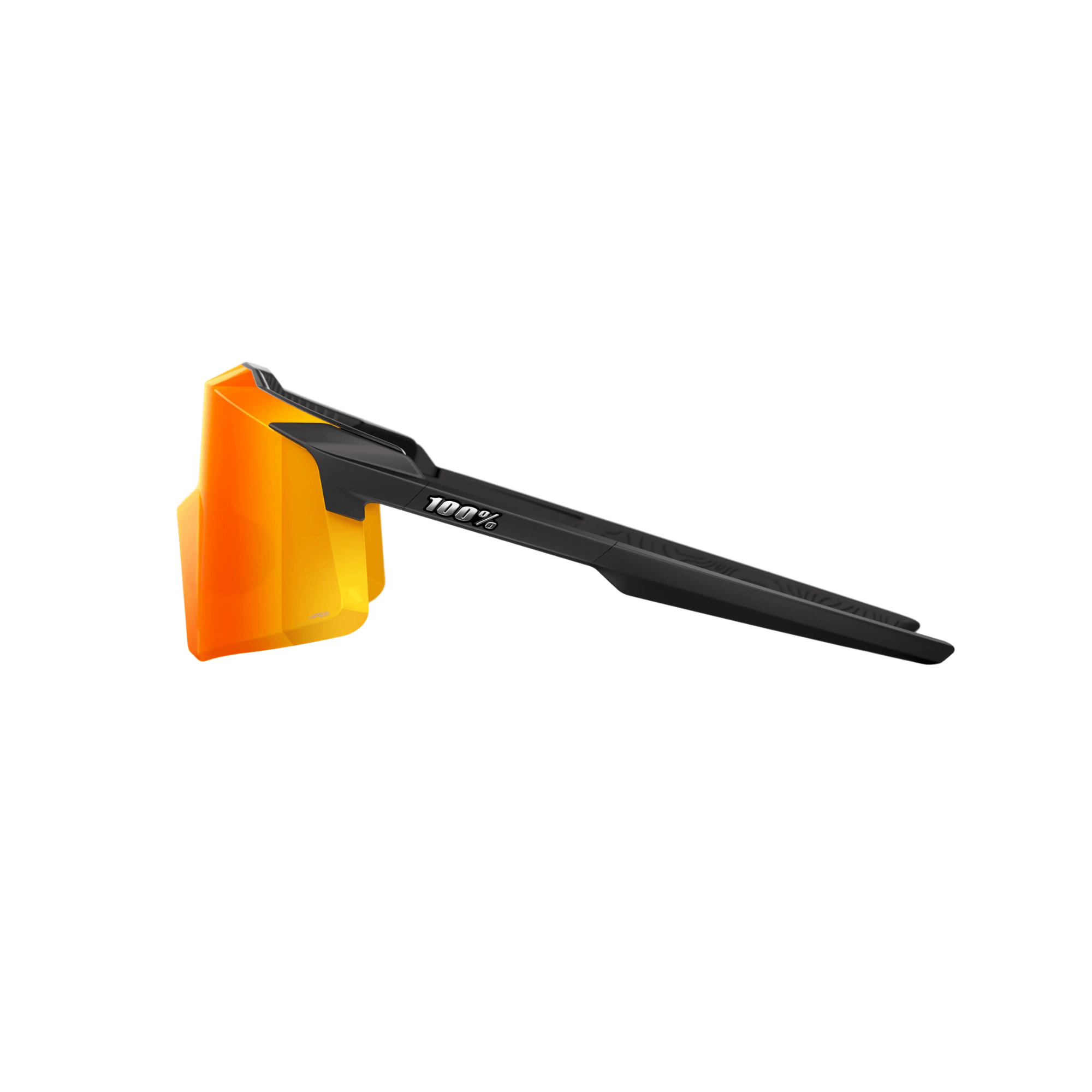 100% Aerocraft Soft Tact Black sunglasses with HiPER® orange multilayer mirror lens, showcasing a frameless design.