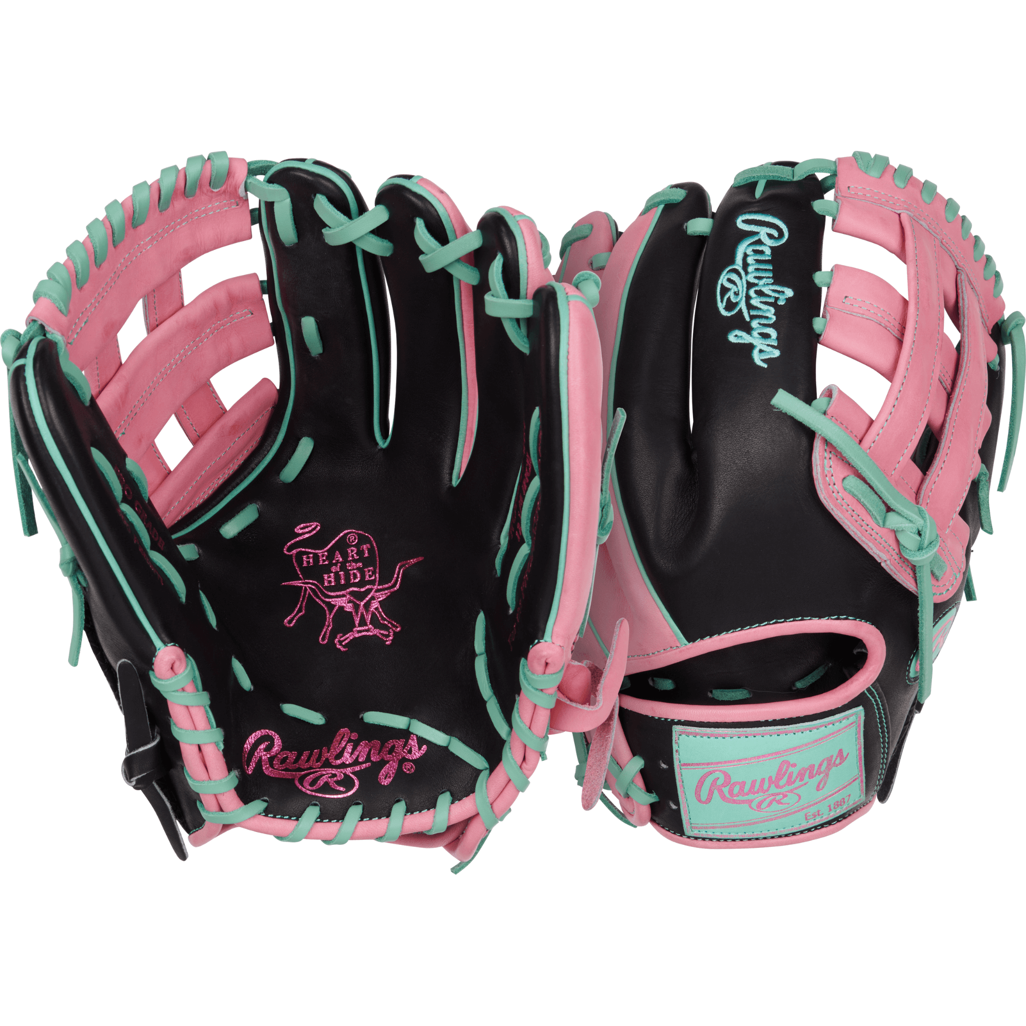 Front and palm view of the 12.25'' Rawlings glove showcasing the Pro-H web and deepest pocket design in the 207 pattern.