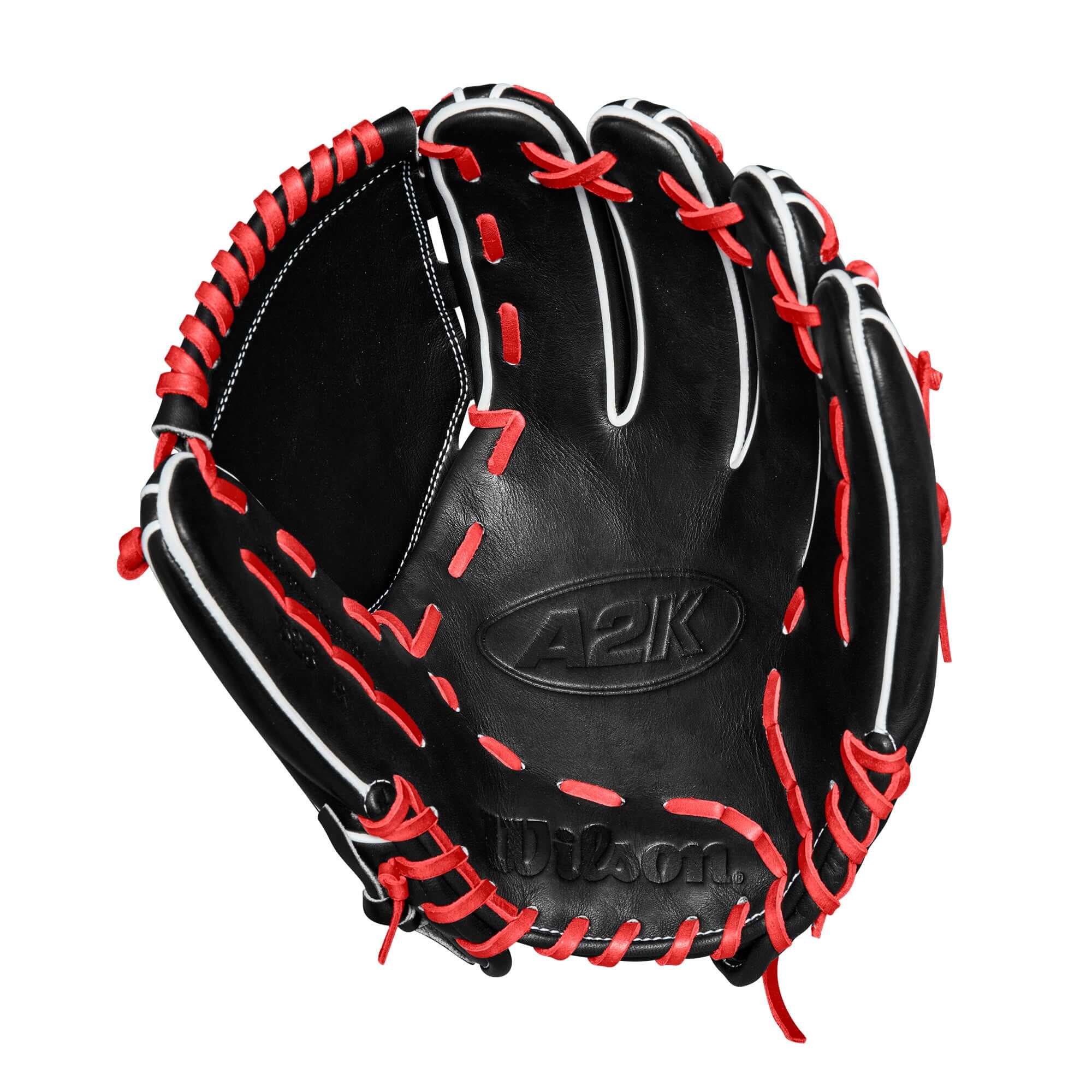 Wilson A2K B23 Pitcher's Baseball Glove in black with red accents, designed for optimal fit and performance.